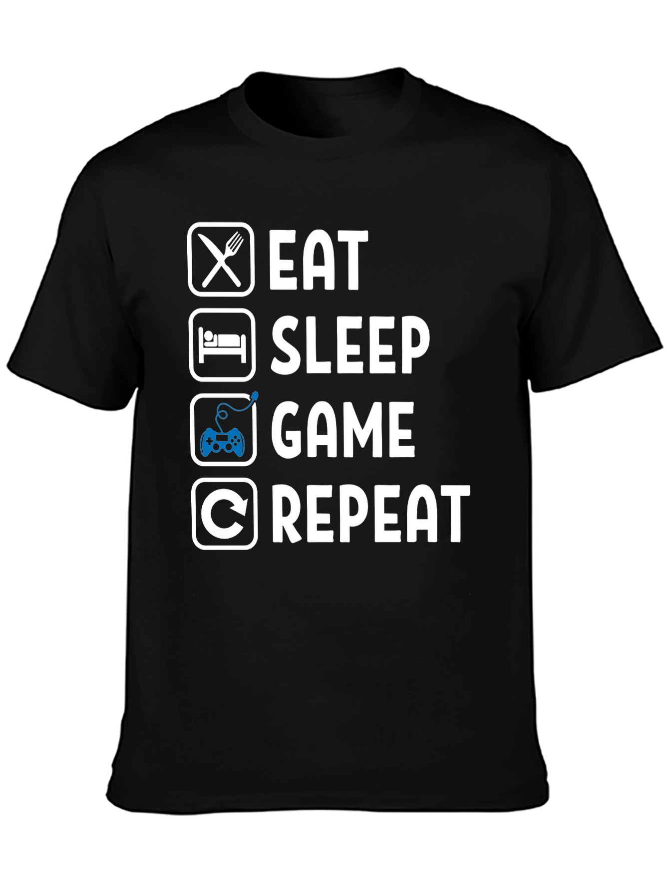 Eat Sleep Game Repeat Black T-Shirt - Gamer Lifestyle