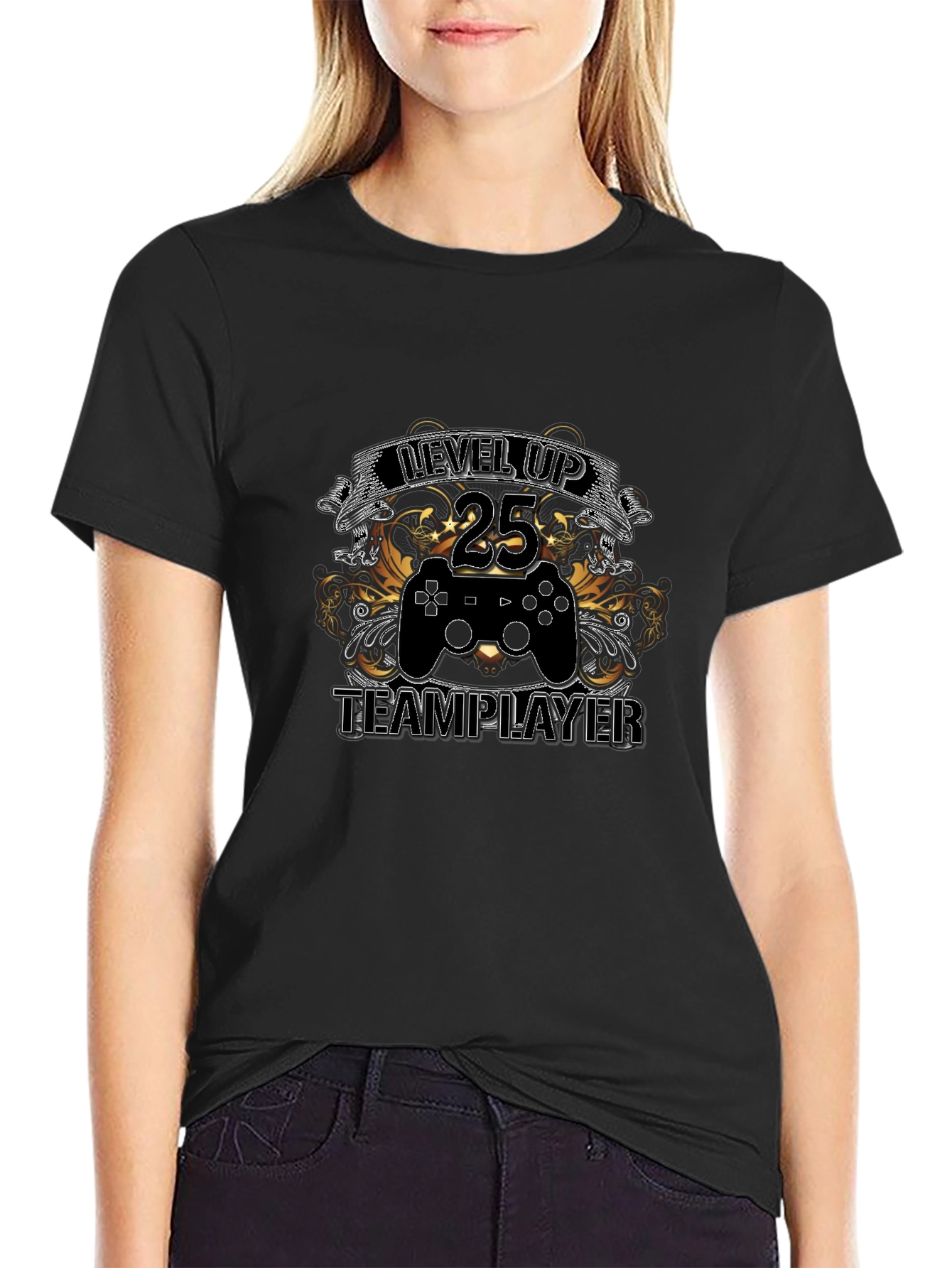Level Up 25 Team Player Black Graphic Tee