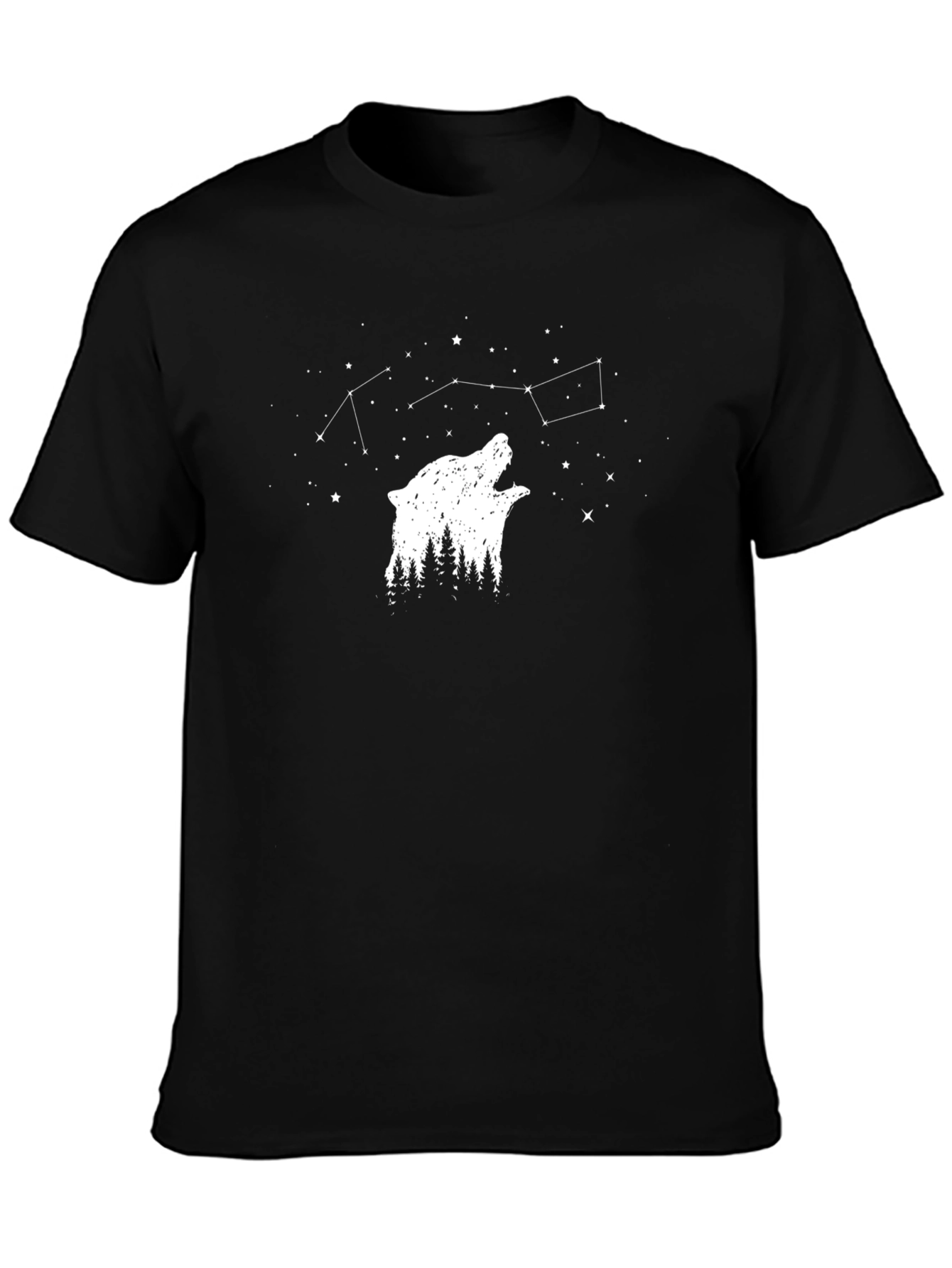 Nature Wolf Constellation Graphic Tee - Black