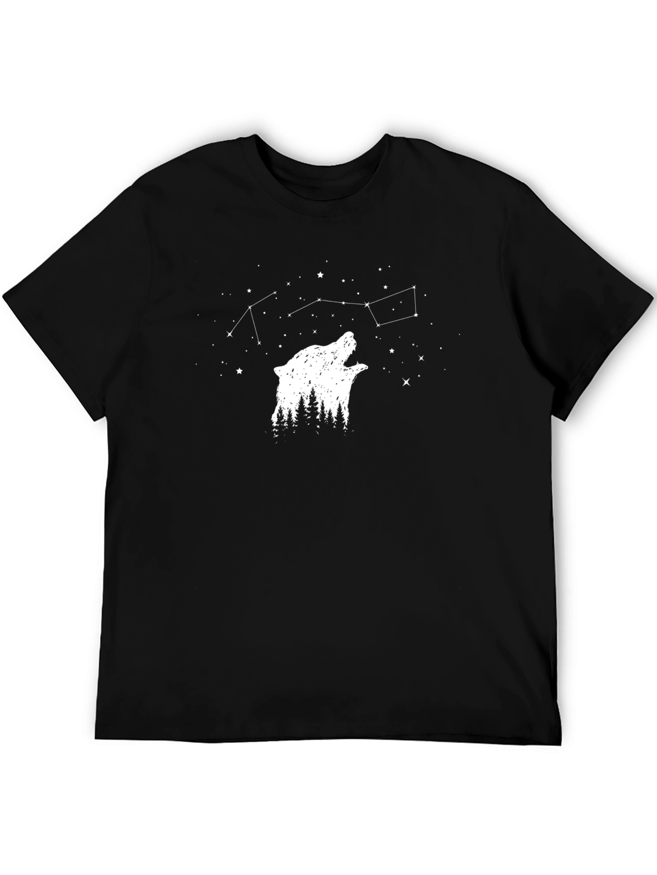 Nature Wolf Constellation Graphic Tee - Black