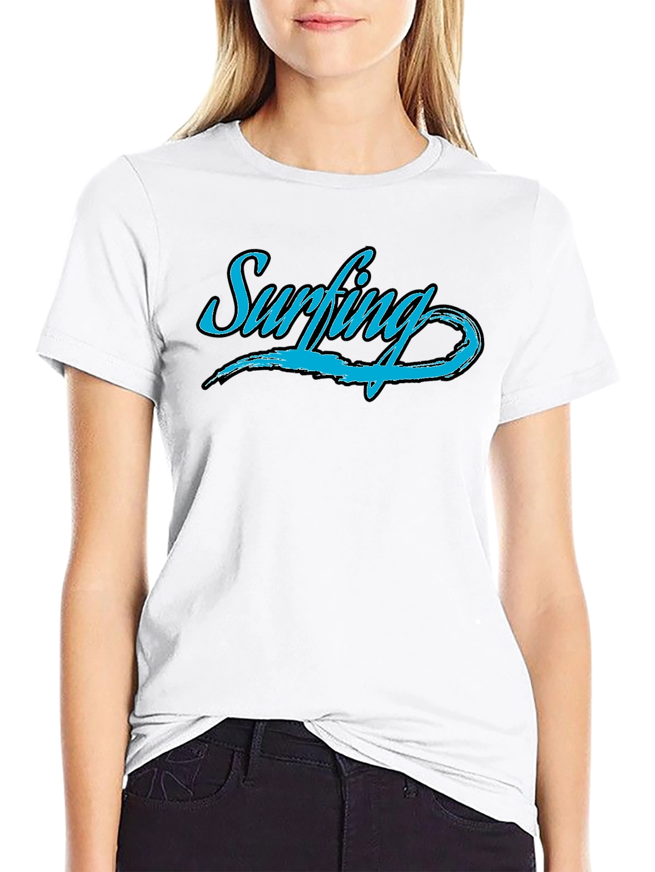 Mens Black Surfing Graphic T-Shirt