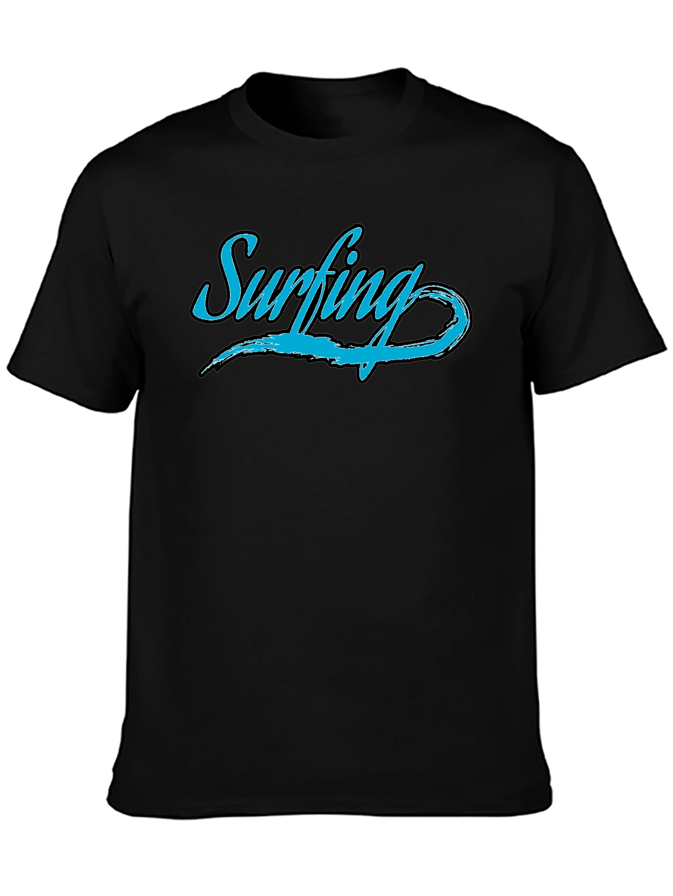 Mens Black Surfing Graphic T-Shirt