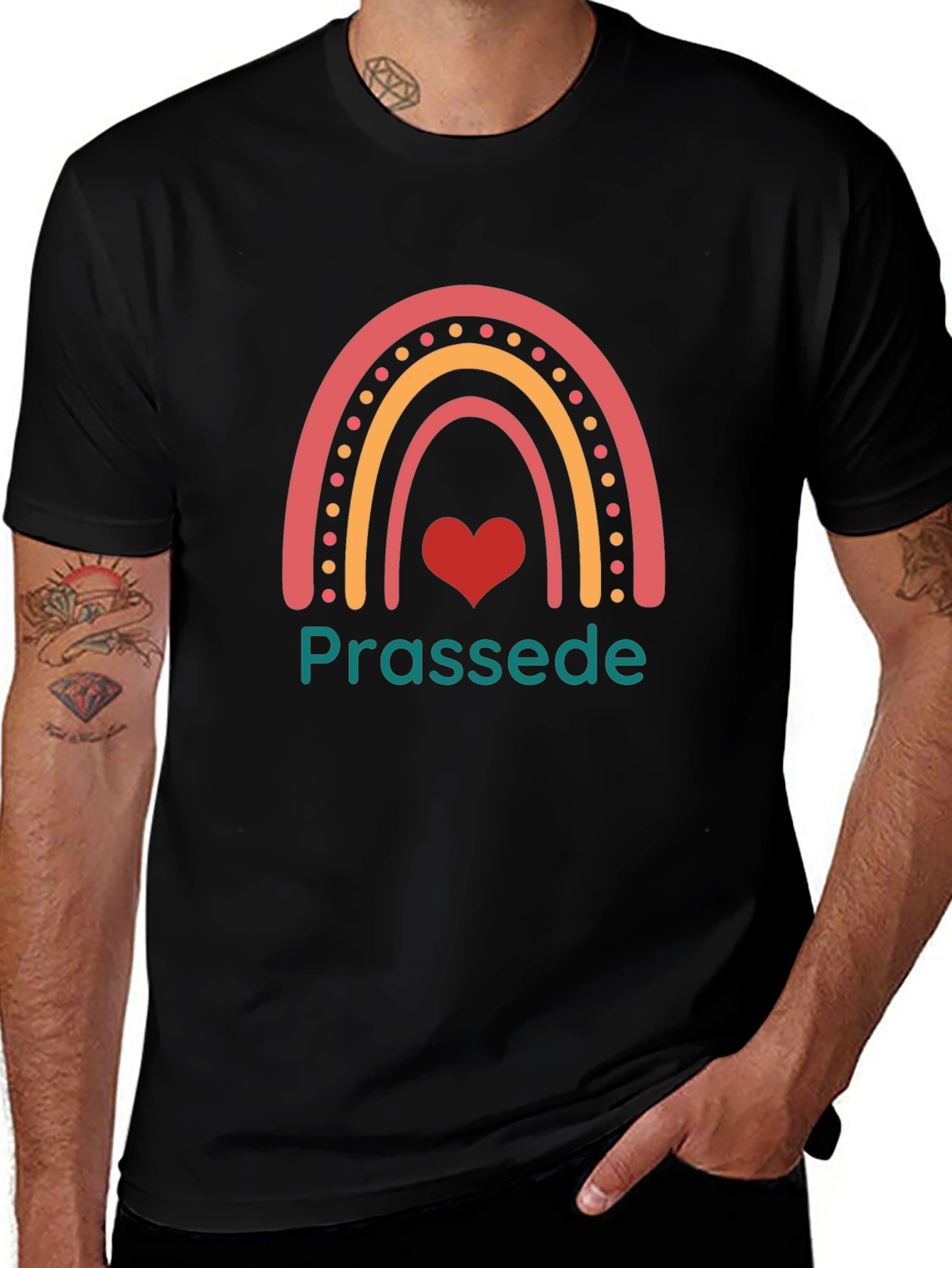 Prassede Rainbow Heart Graphic Tee - Black Cotton Blend