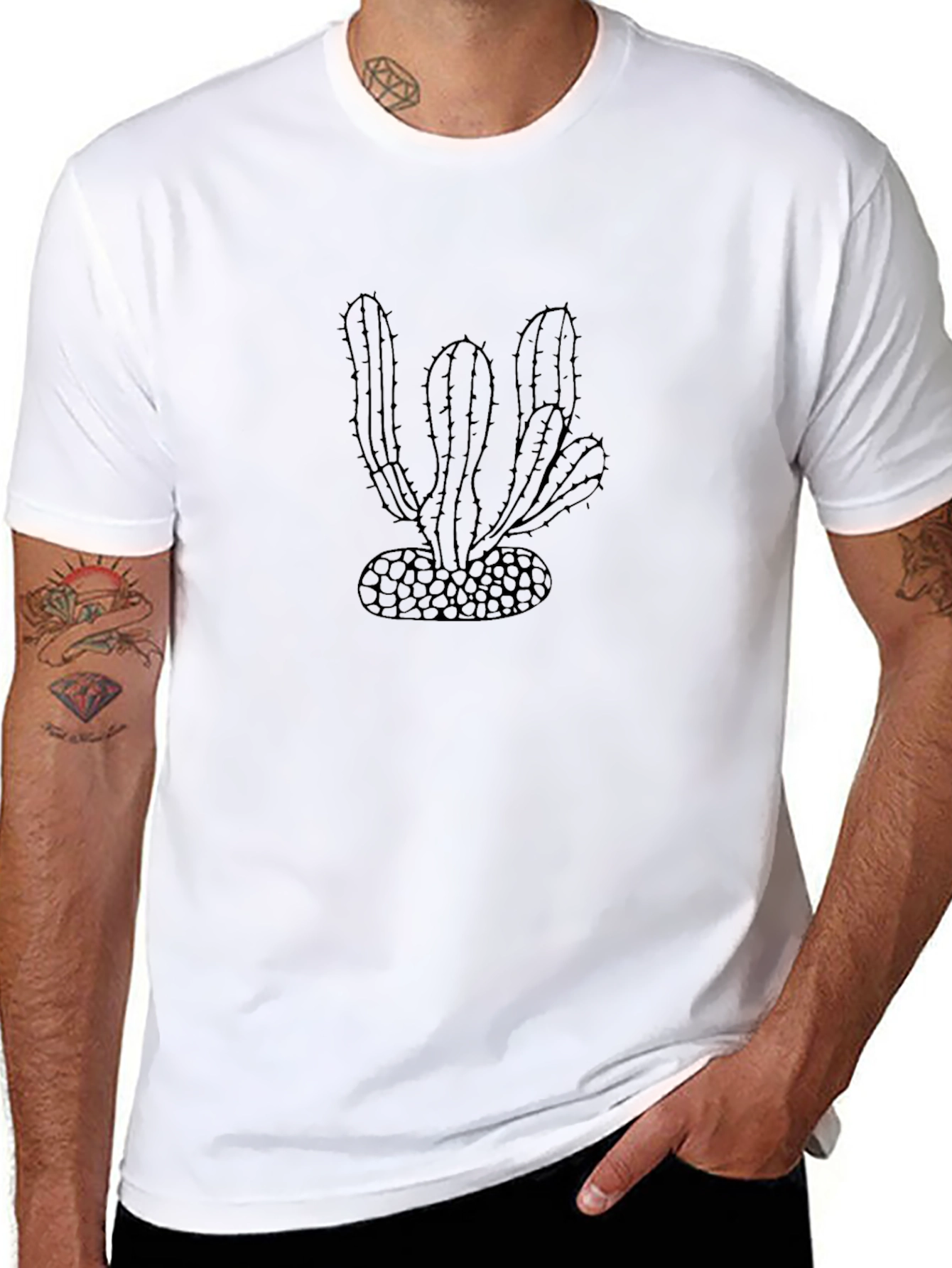Cactus Graphic Print Mens Black T-Shirt