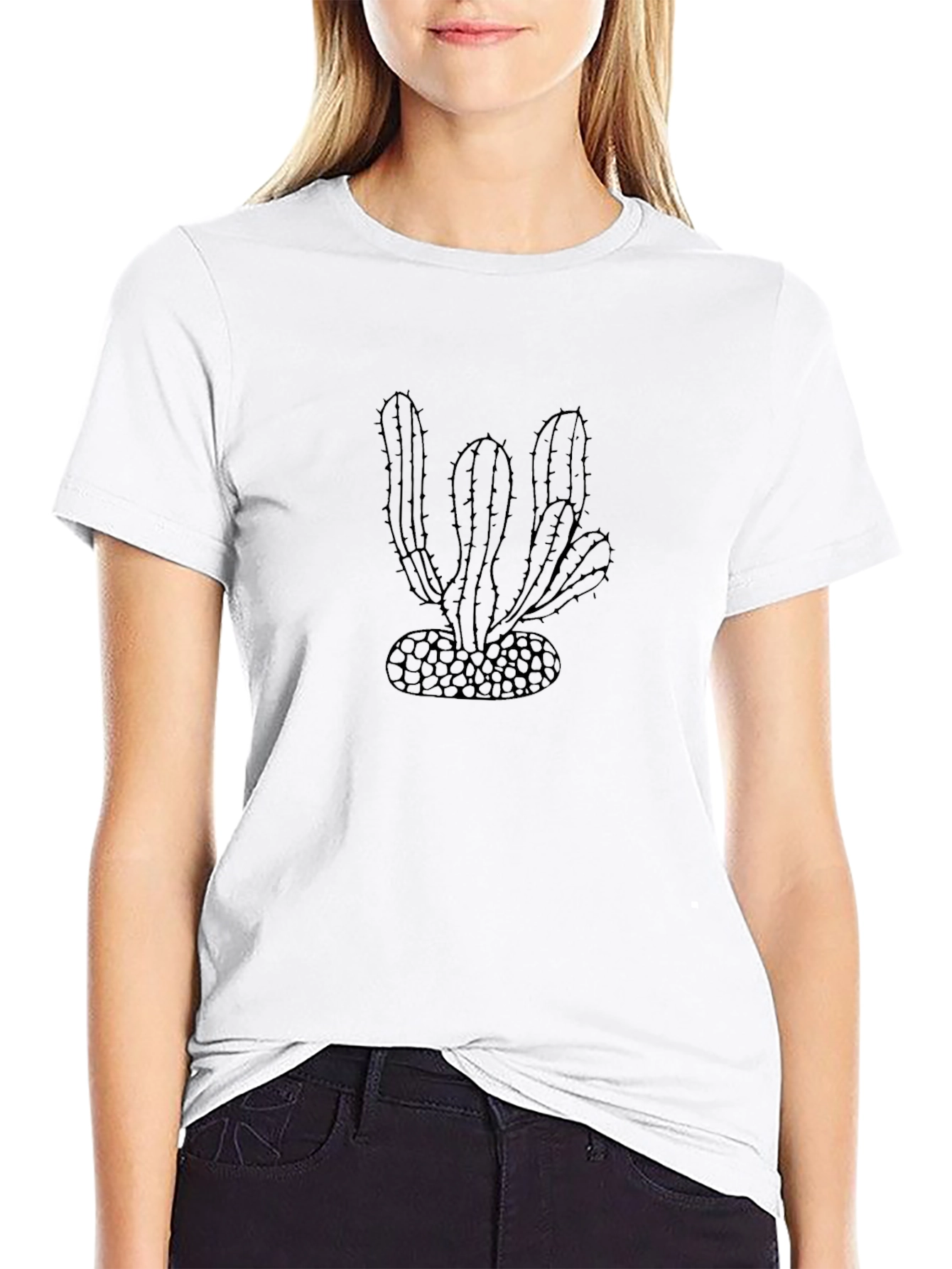 Cactus Graphic Print Mens Black T-Shirt
