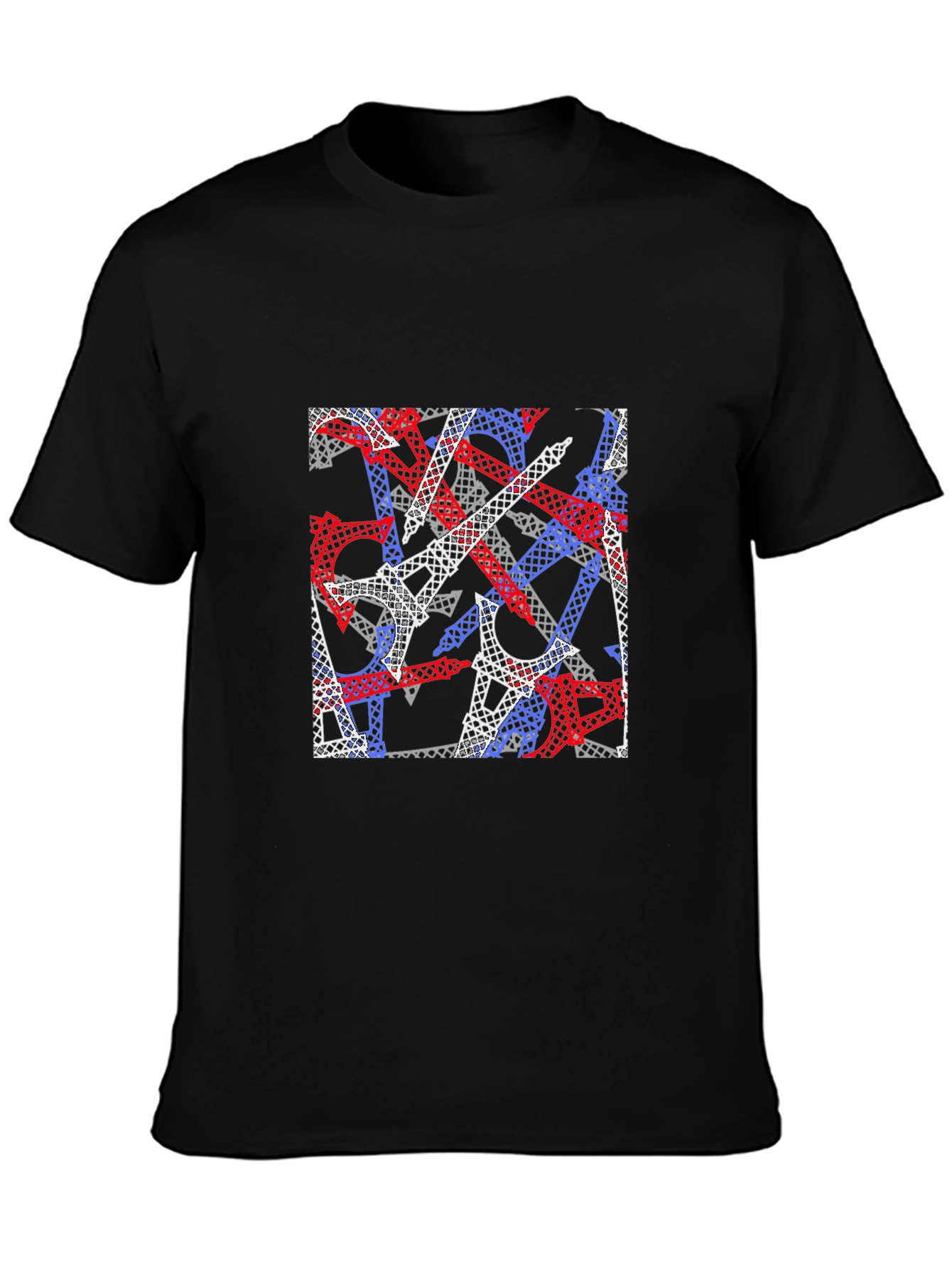 Eiffel Tower Pattern Black T-Shirt