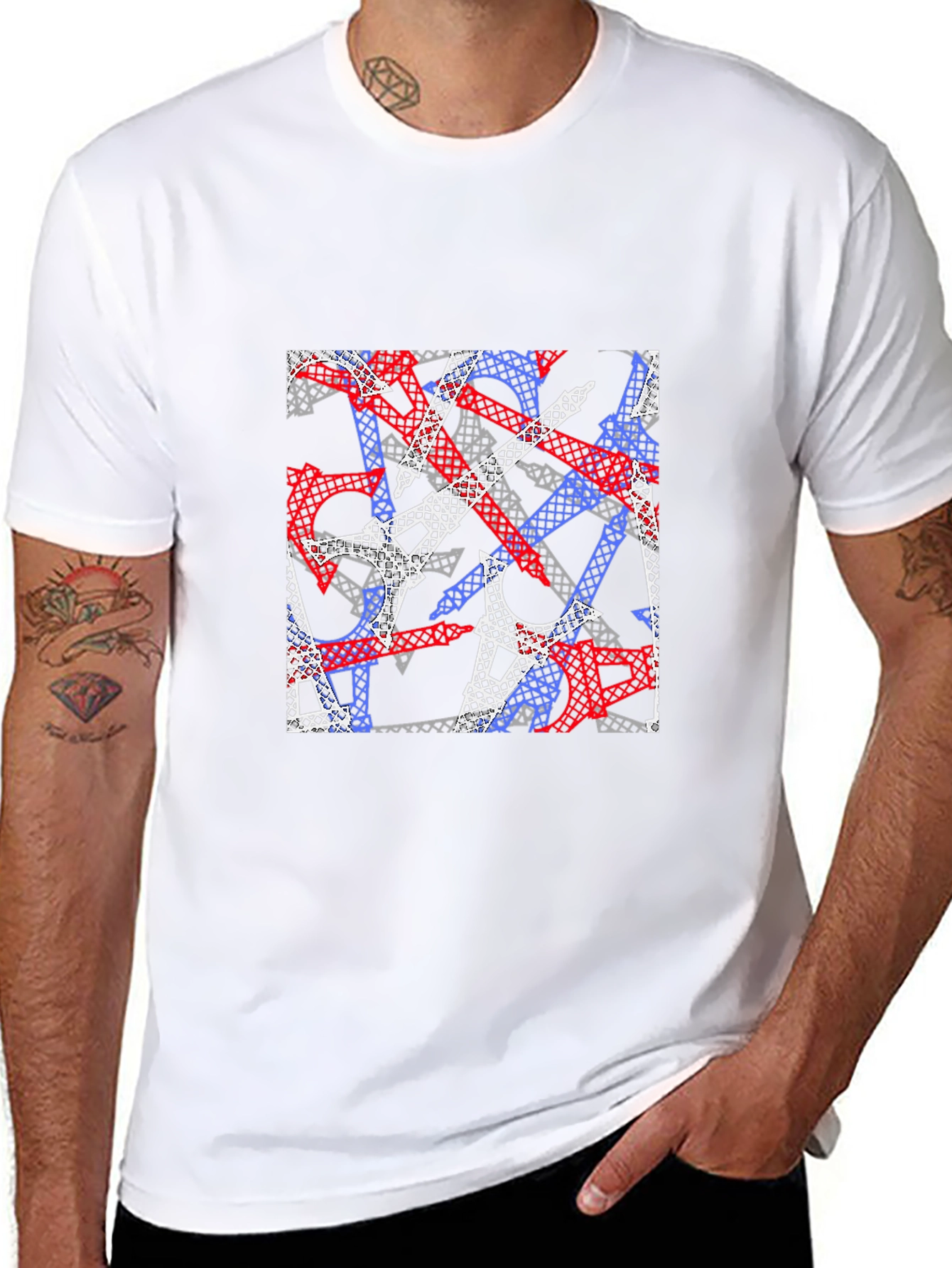 Eiffel Tower Pattern Black T-Shirt