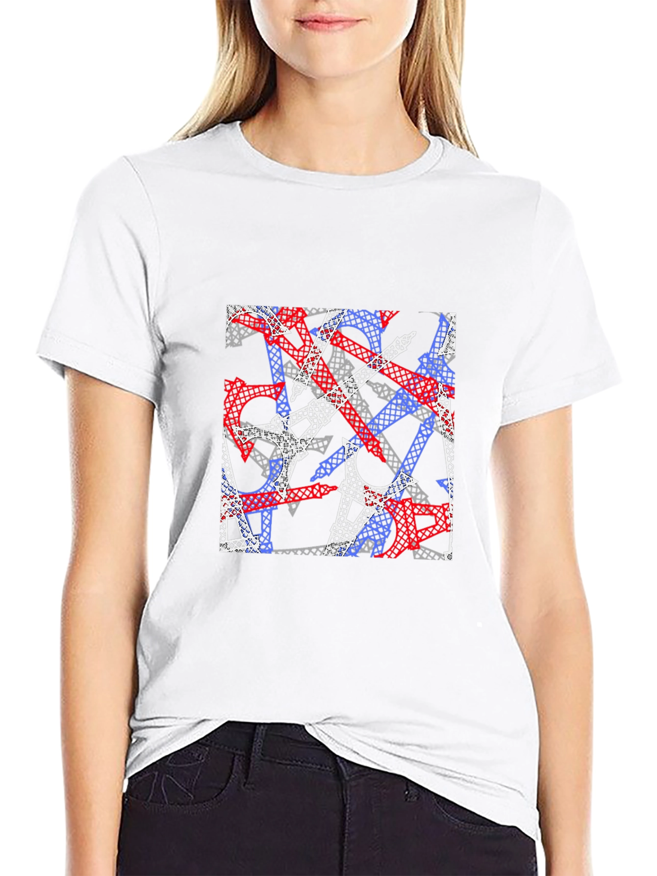 Eiffel Tower Pattern Black T-Shirt