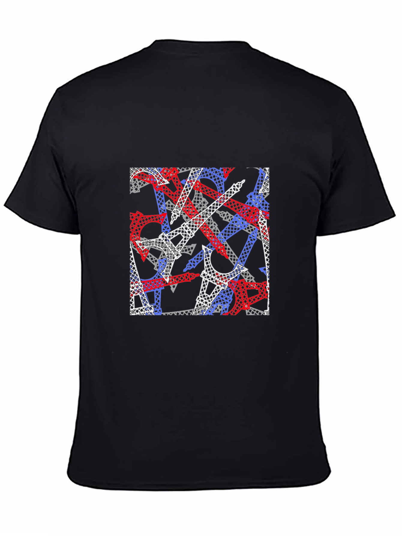 Eiffel Tower Pattern Black T-Shirt