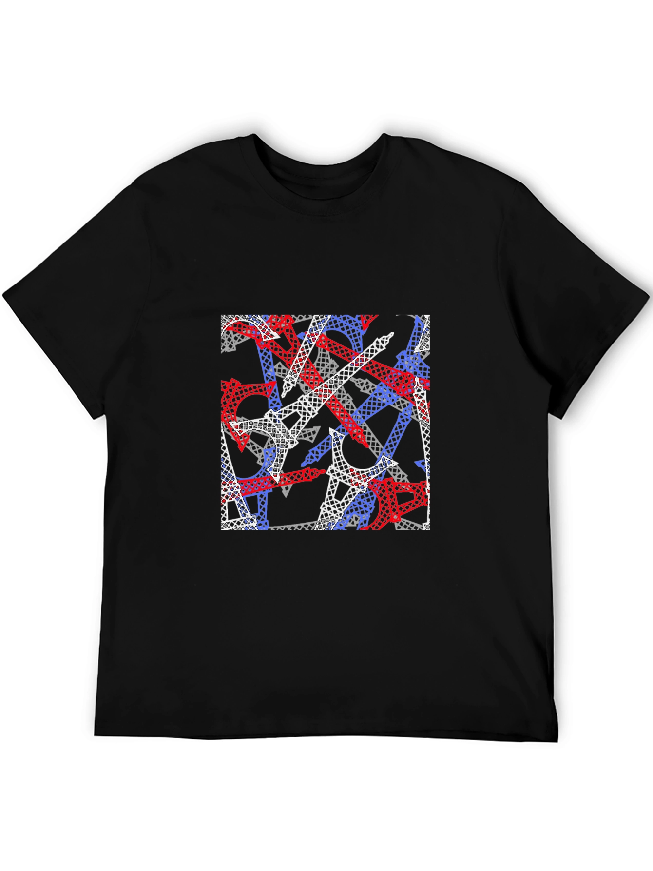 Eiffel Tower Pattern Black T-Shirt