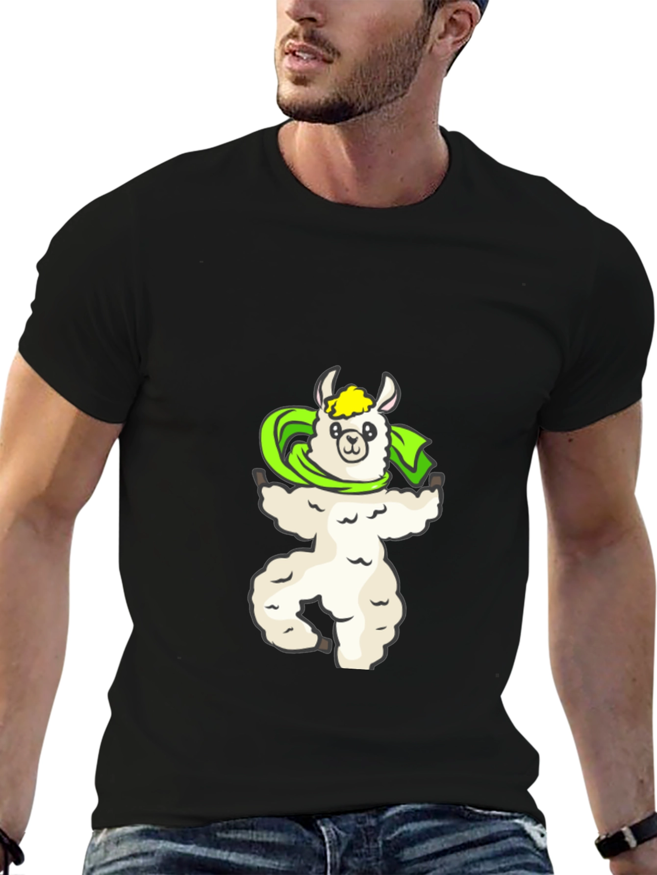 Llama Superhero Graphic Tee - Soft Black Cotton T-Shirt