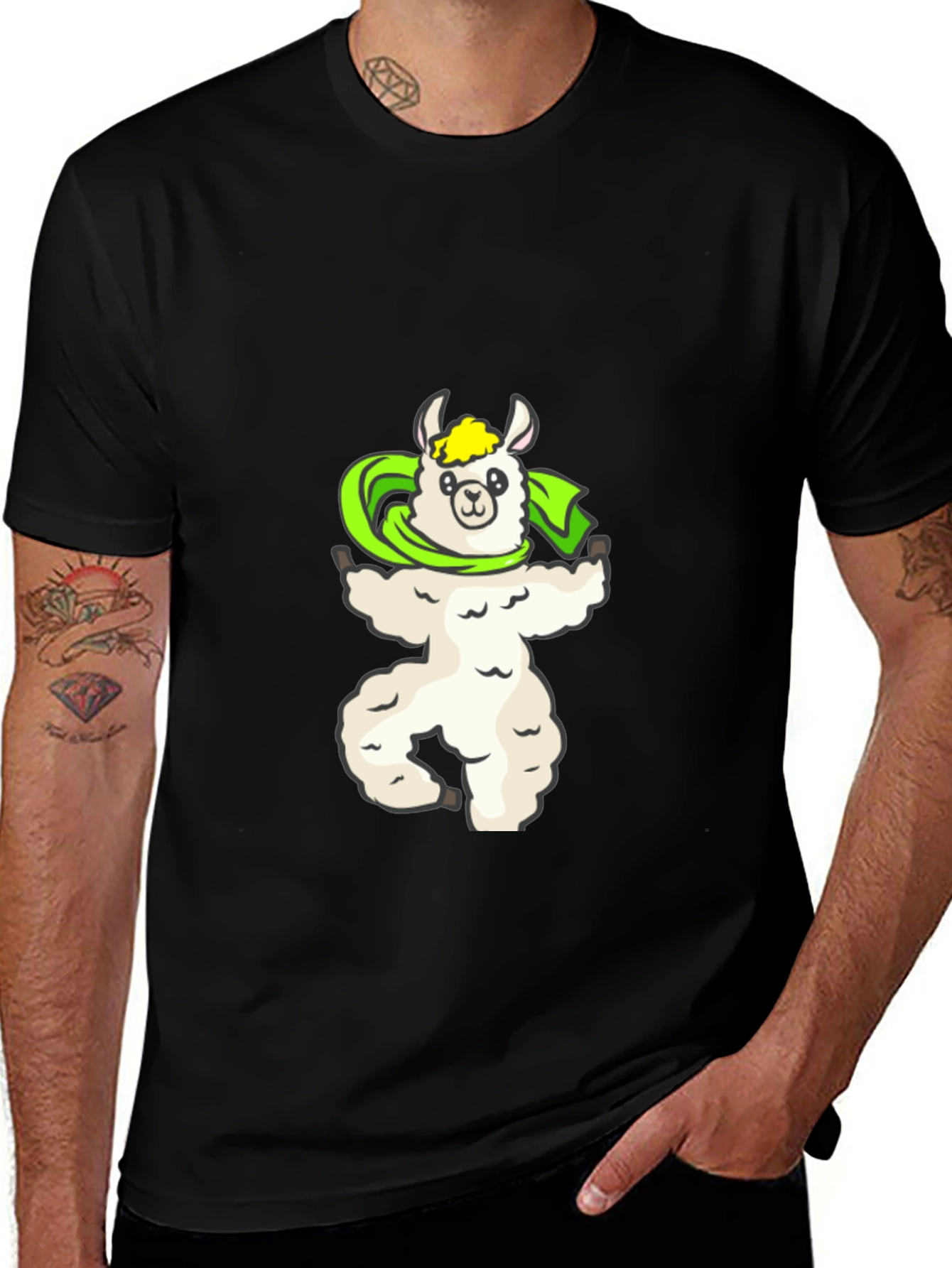 Llama Superhero Graphic Tee - Soft Black Cotton T-Shirt