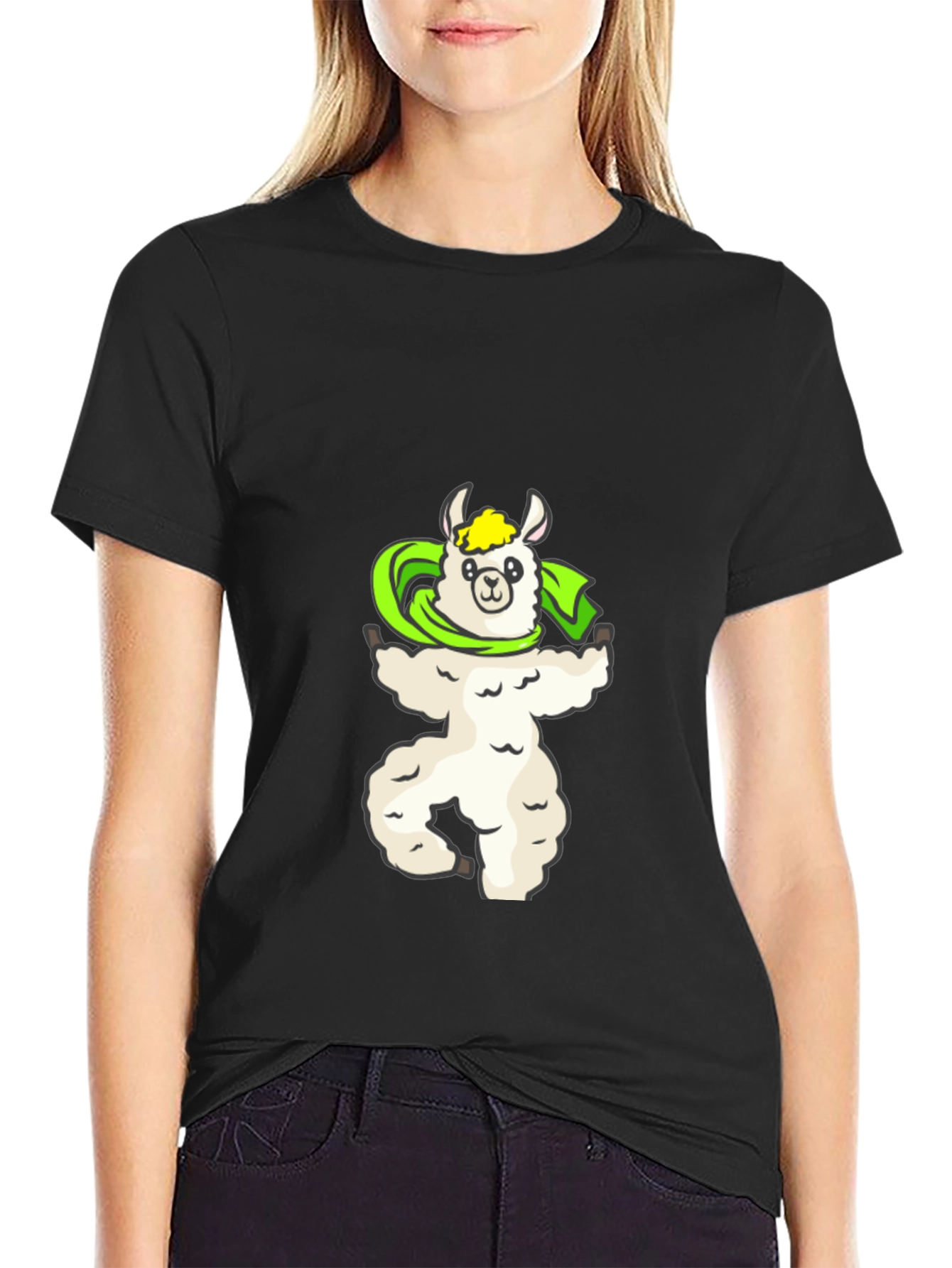 Llama Superhero Graphic Tee - Soft Black Cotton T-Shirt