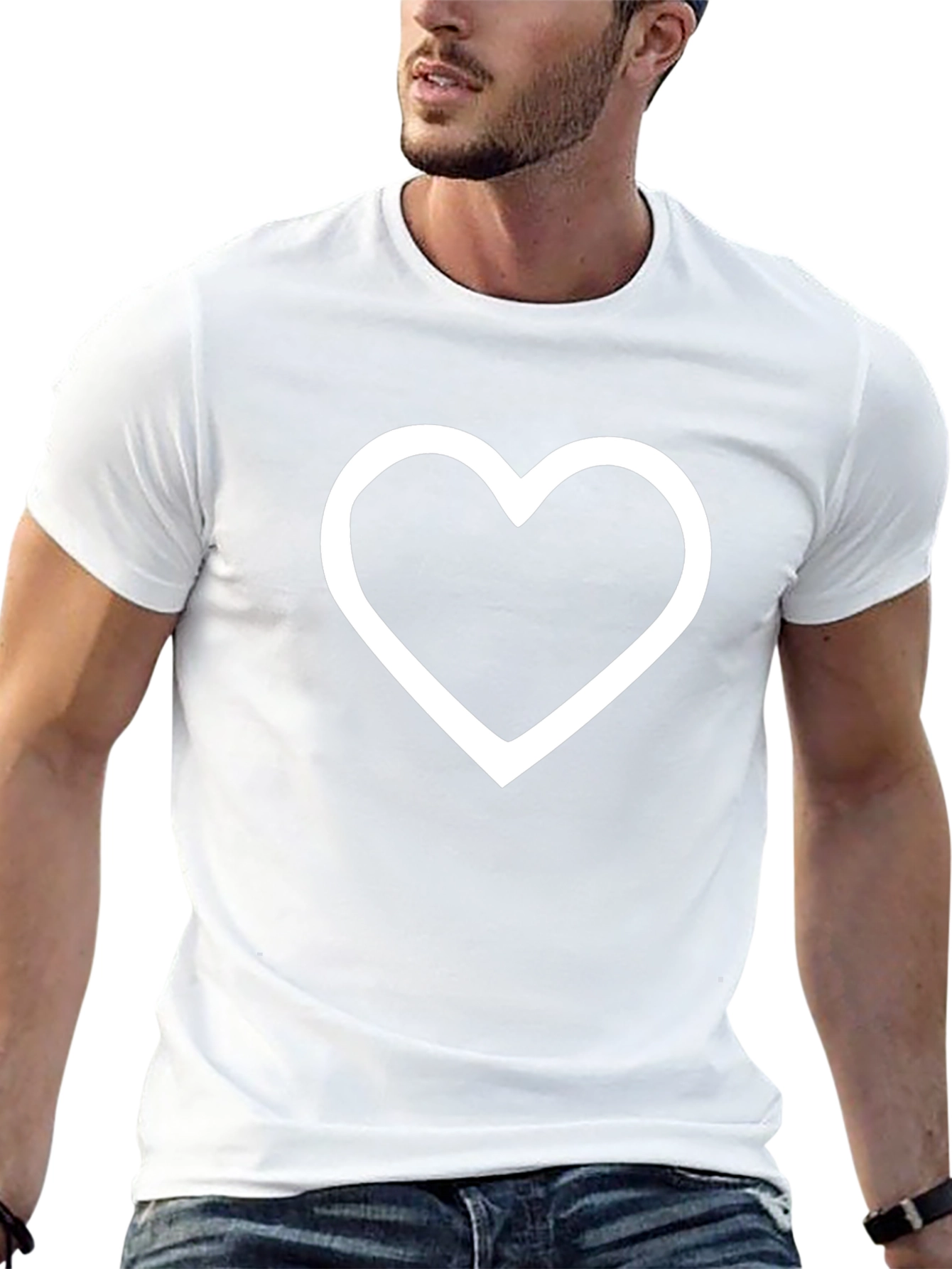 Black Tee with White Heart Outline Graphic