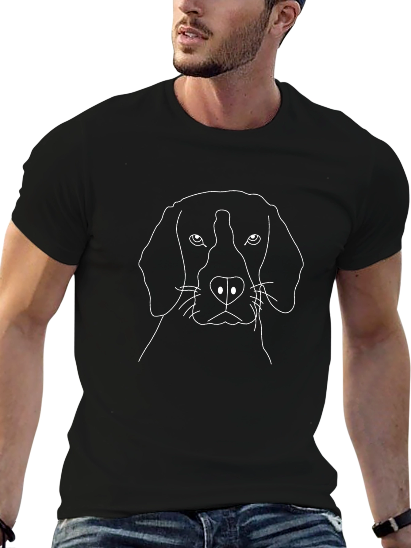 Minimalist Dog Line Art Tee - Black