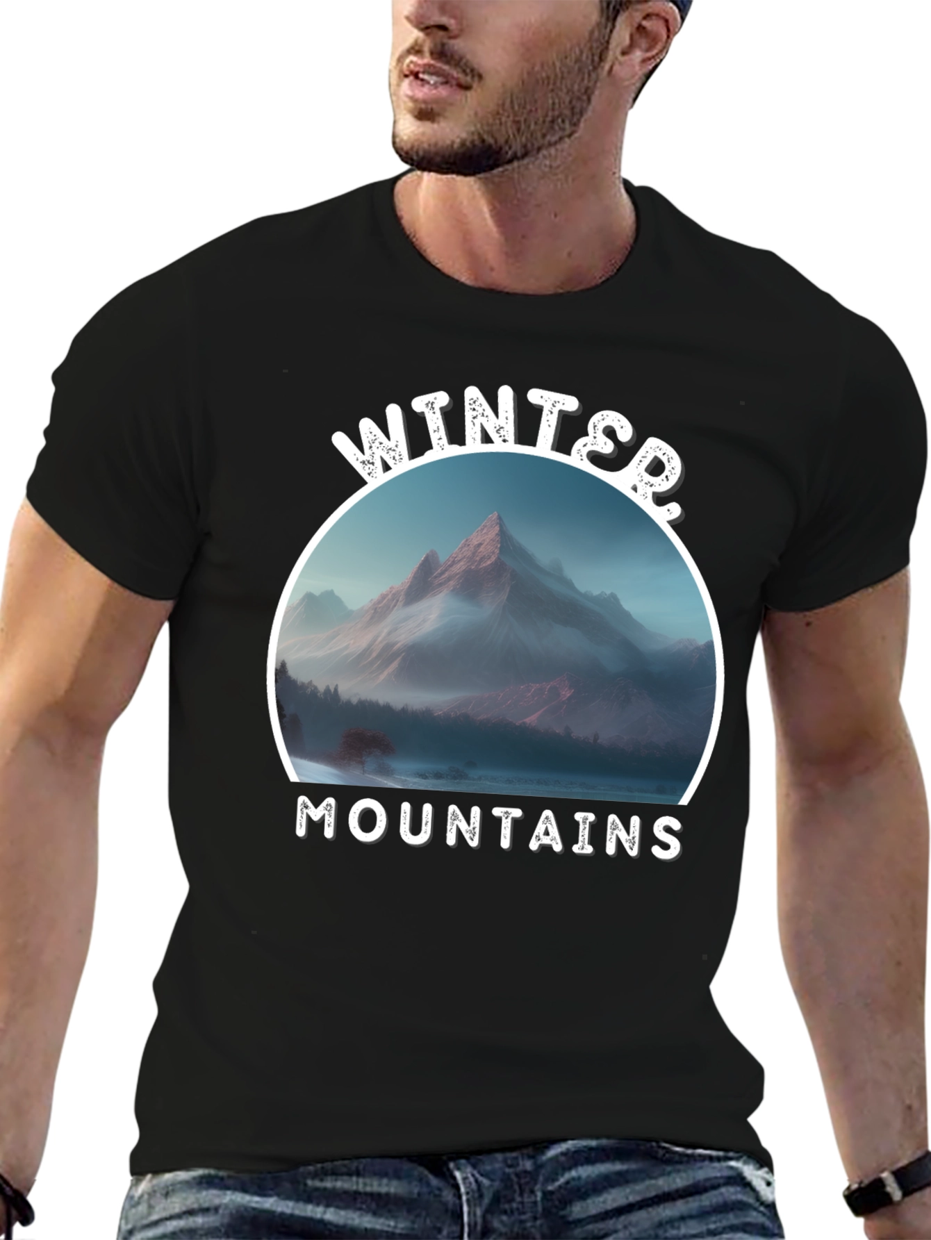 Winter Mountains Graphic Black T-Shirt