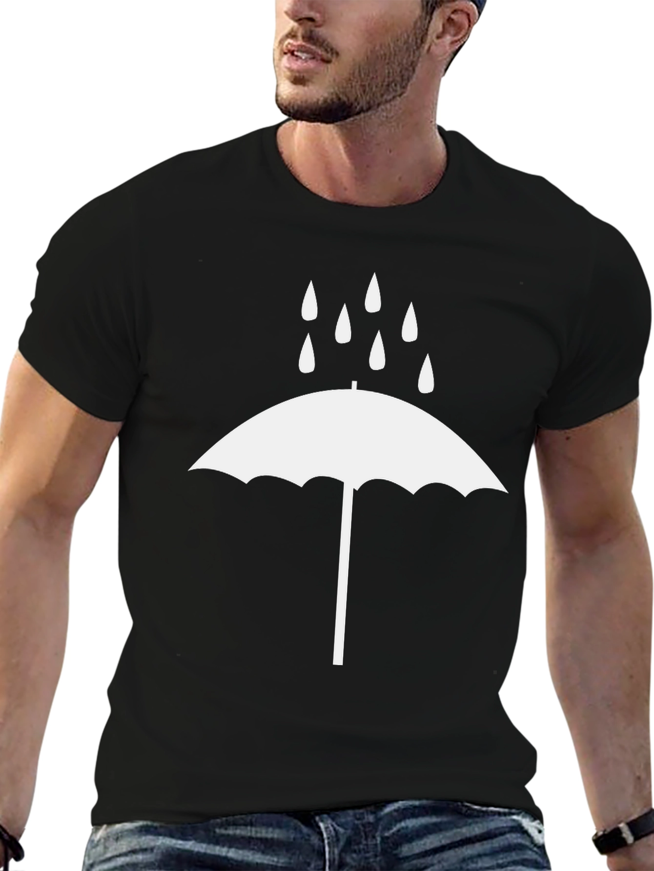 Rainy Day Umbrella Graphic Tee - Black