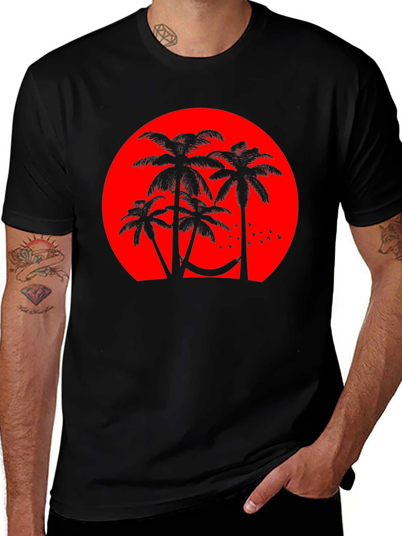Sunset Palm Tee - Tropical Vibes Black T-Shirt