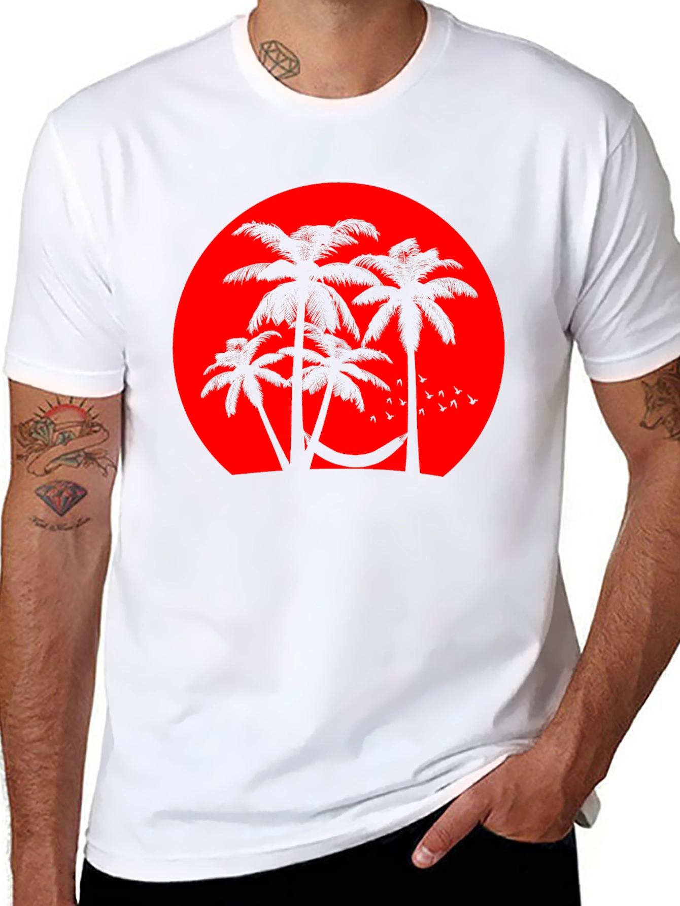 Sunset Palm Tee - Tropical Vibes Black T-Shirt