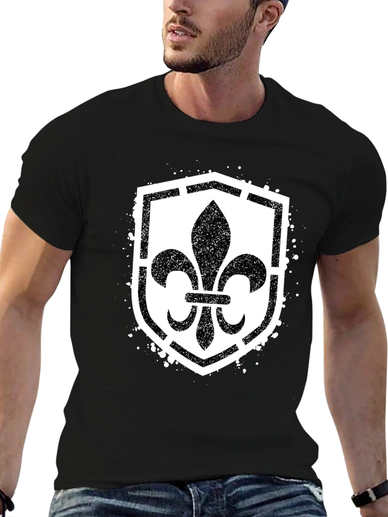 Fleur-de-Lis Shield Graphic T-Shirt - Black