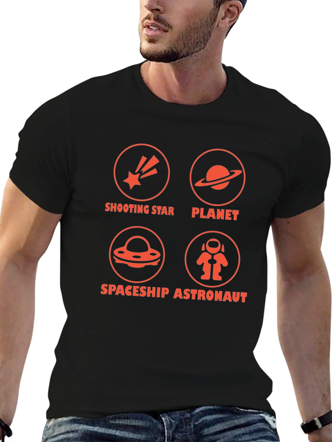 Space Exploration Graphic T-Shirt Black Crew Neck
