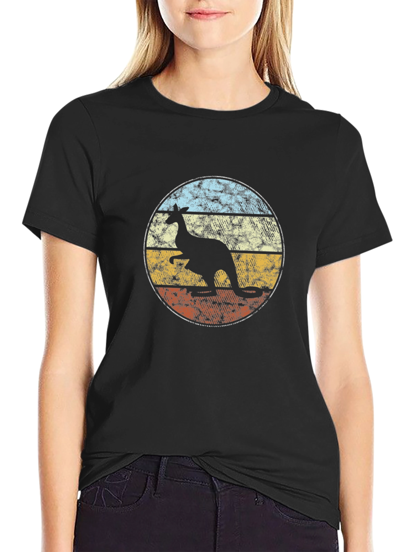 Kangaroo Retro Graphic T-Shirt - Black