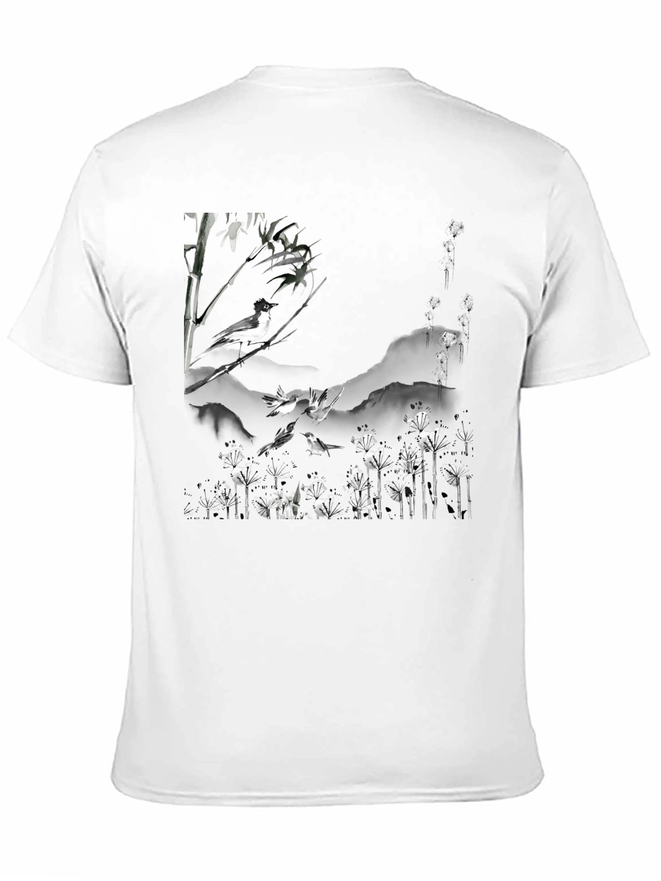 Bird & Bamboo Graphic Tee - Stylish Black T-Shirt