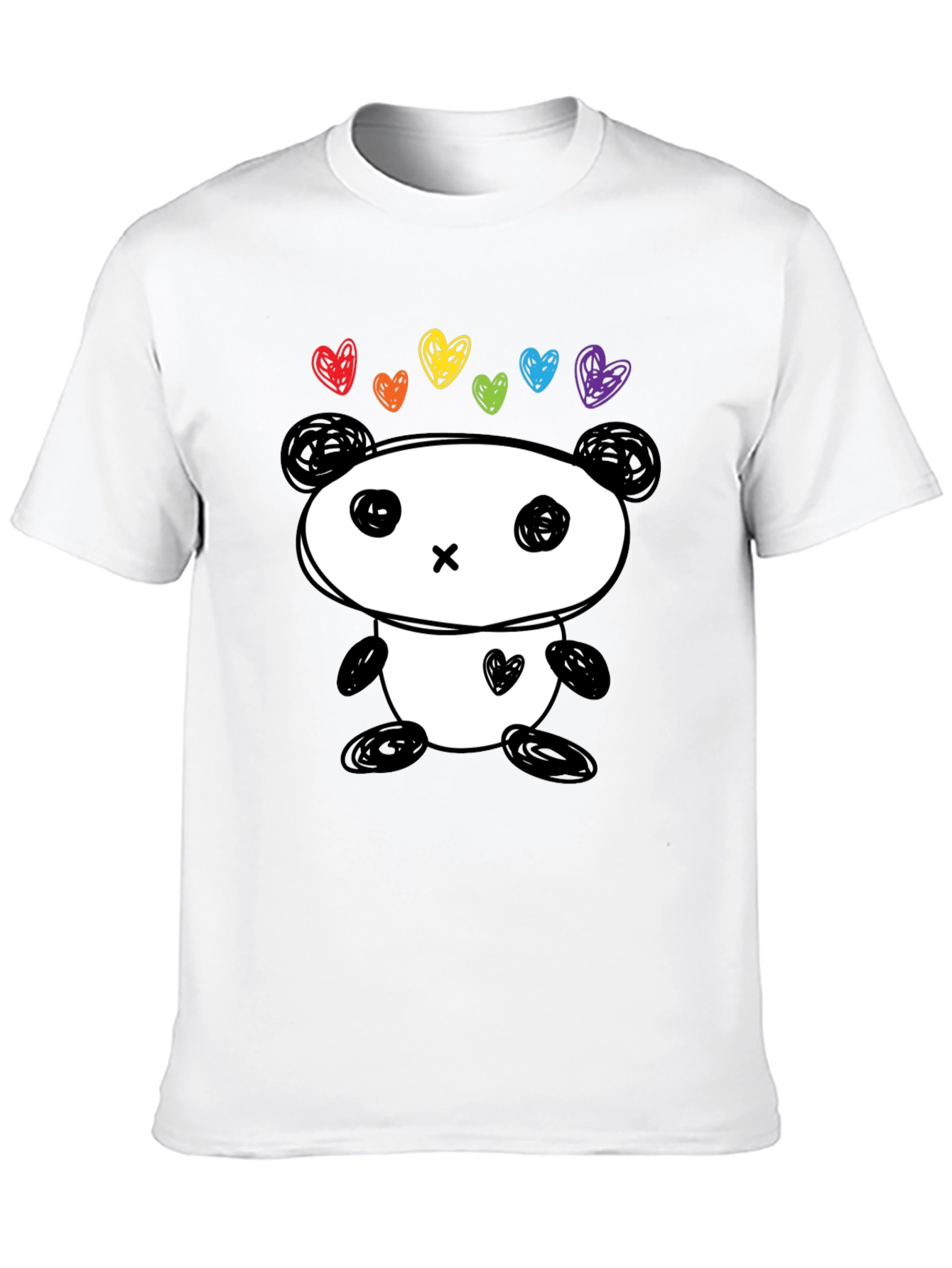 Cute Panda Rainbow Hearts Graphic Tee