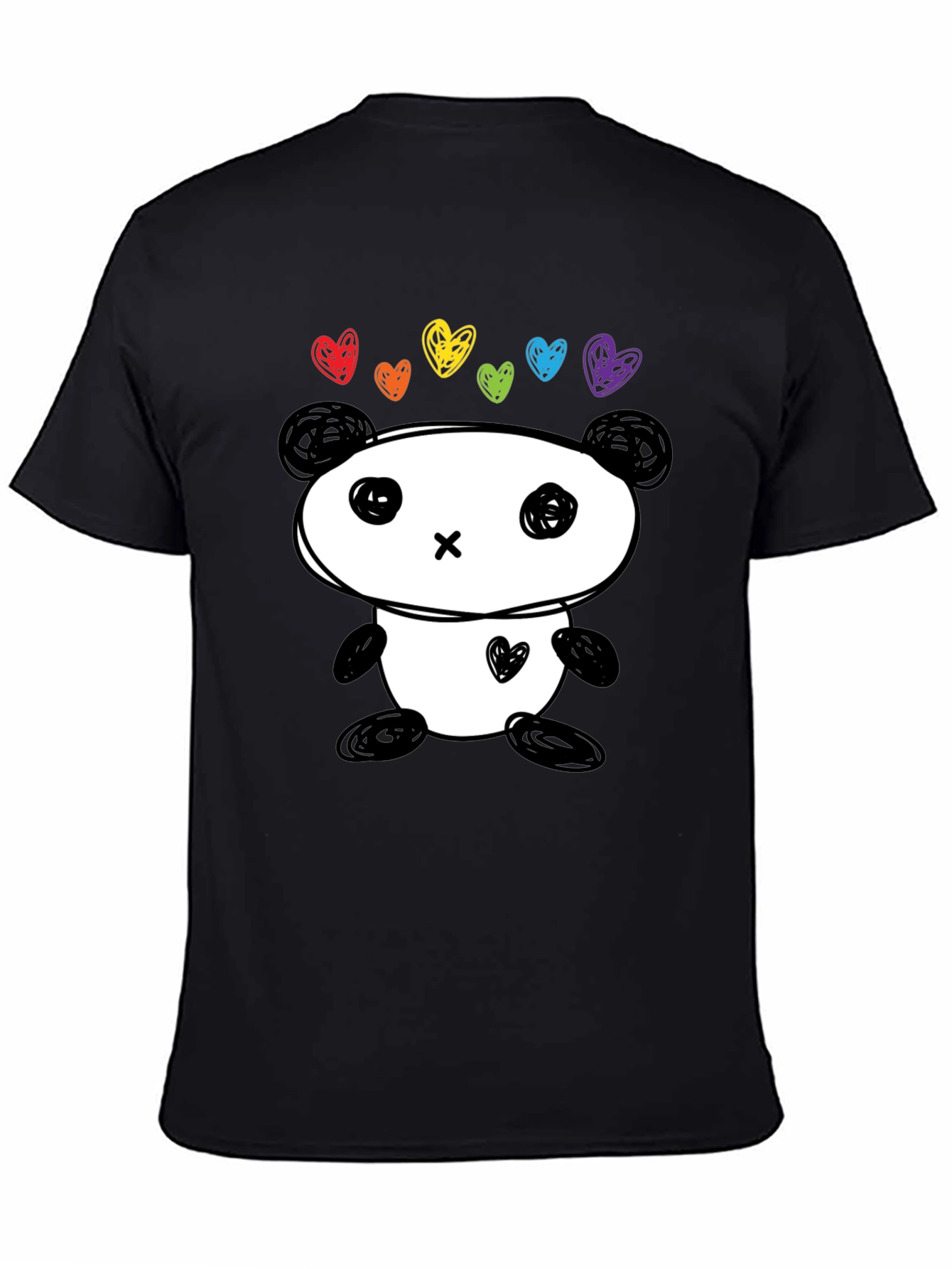 Cute Panda Rainbow Hearts Graphic Tee