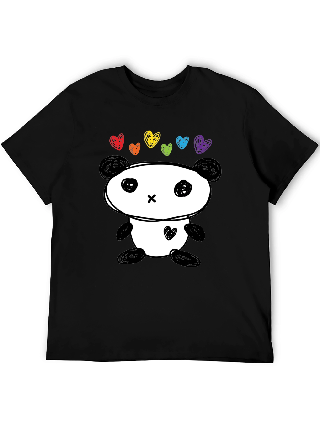 Cute Panda Rainbow Hearts Graphic Tee