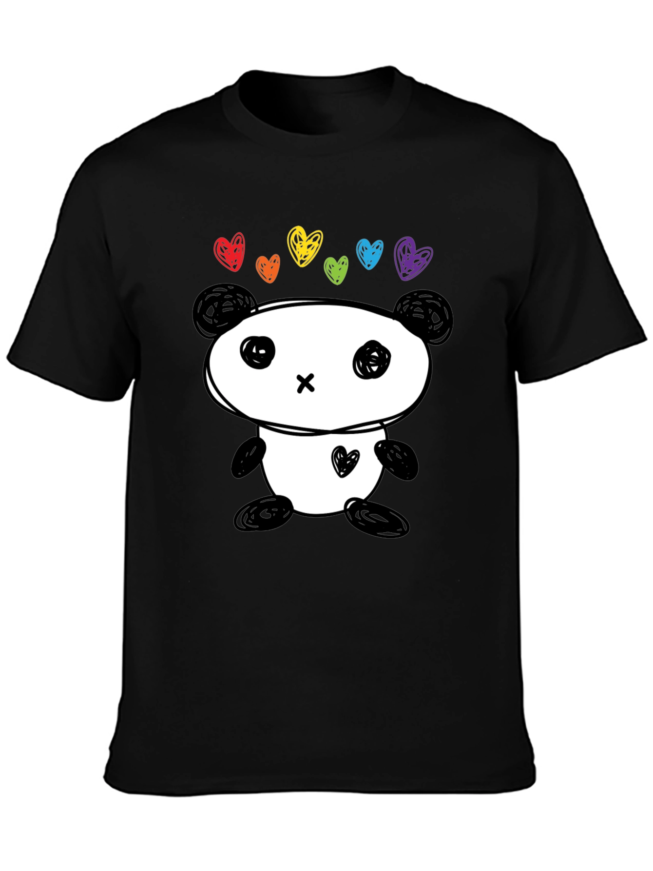 Cute Panda Rainbow Hearts Graphic Tee