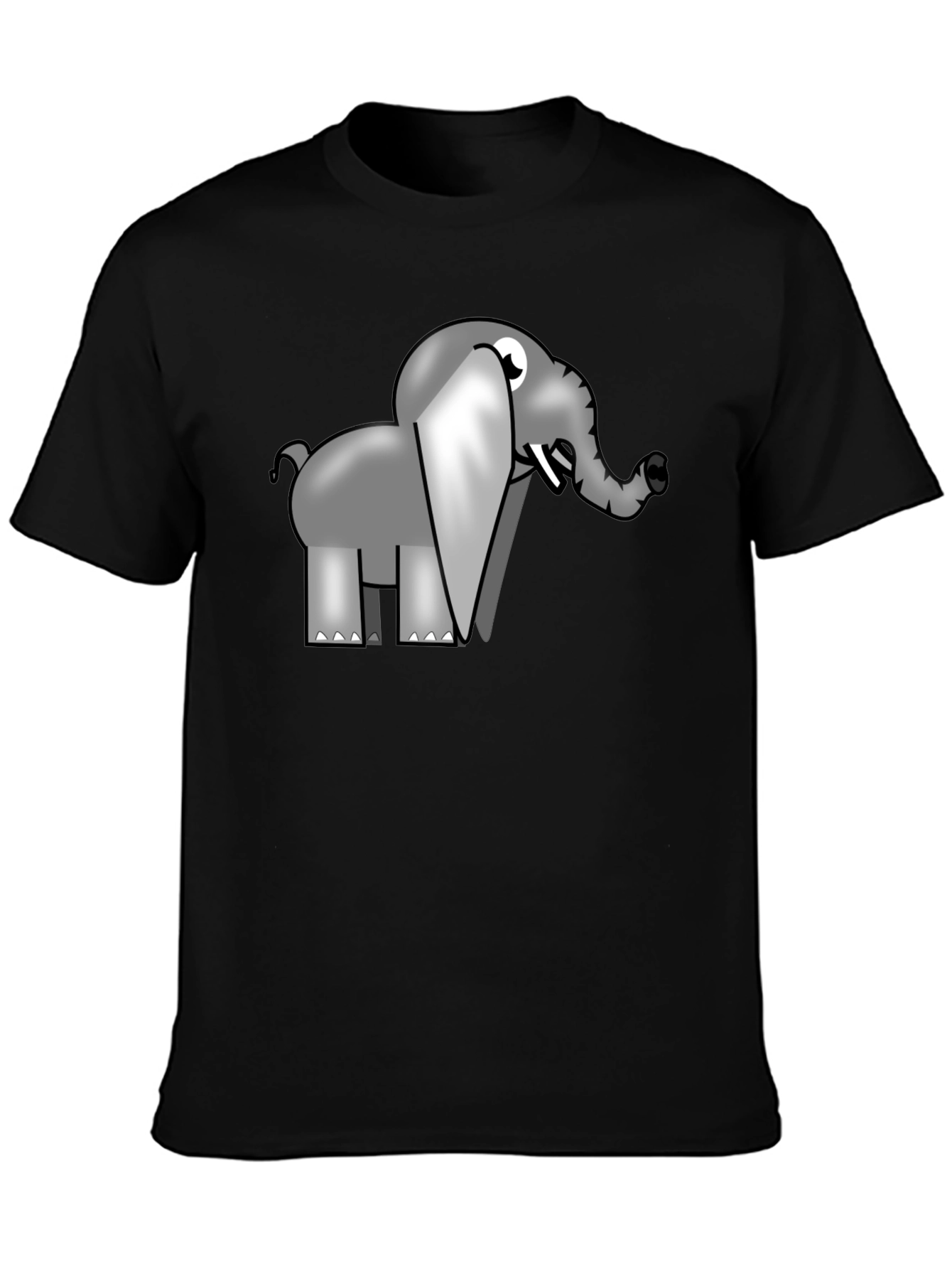 Cartoon Elephant Graphic T-Shirt - Black Cotton Tee