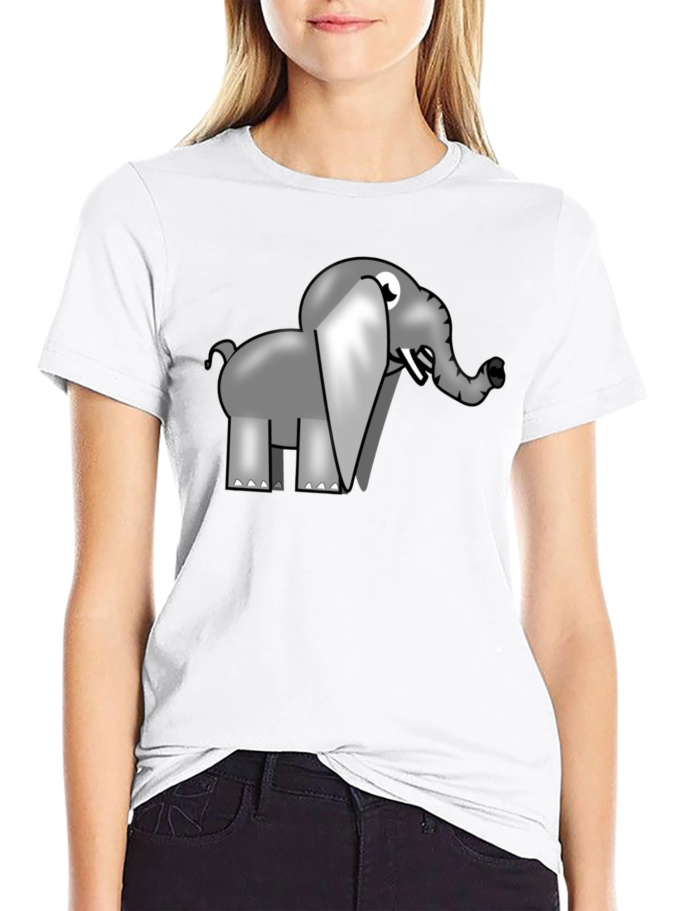Cartoon Elephant Graphic T-Shirt - Black Cotton Tee