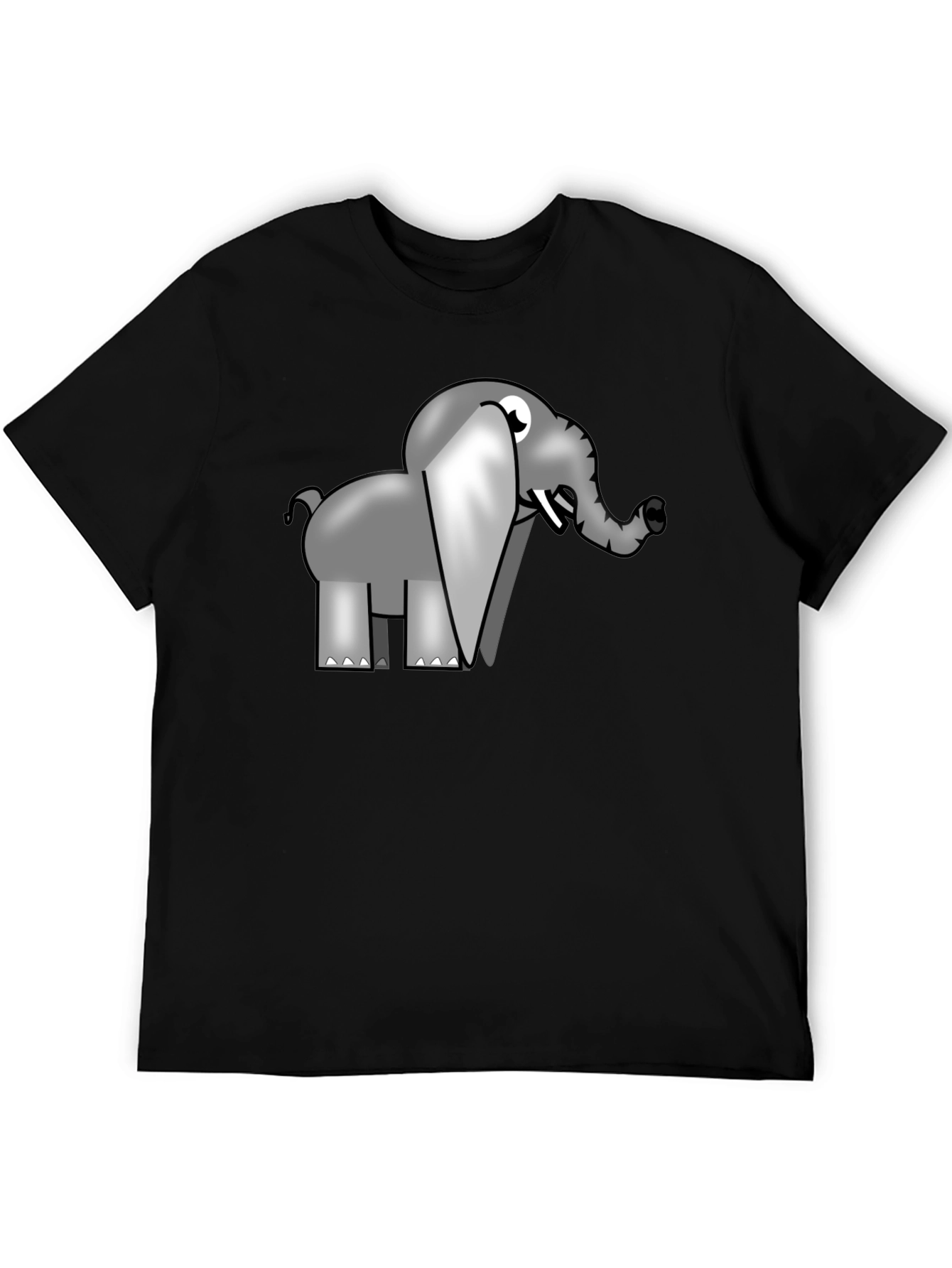 Cartoon Elephant Graphic T-Shirt - Black Cotton Tee