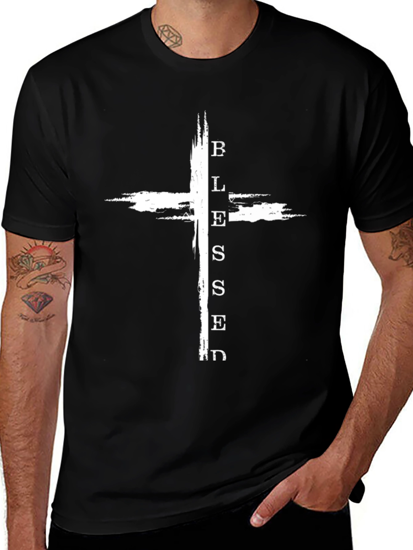 Blessed Cross Graphic T-Shirt - Black