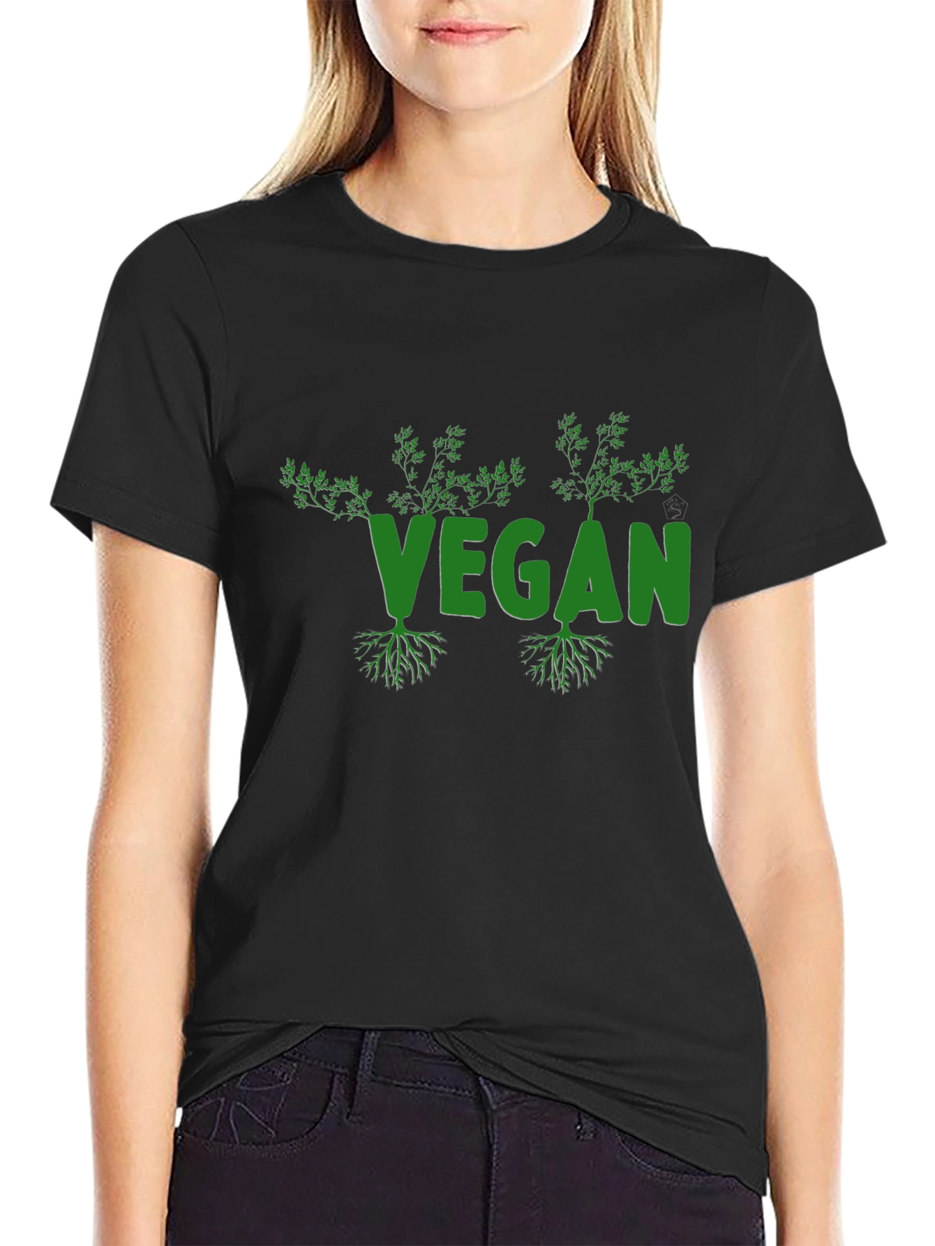 Vegan Roots Black T-Shirt Eco-Friendly Plant Based
