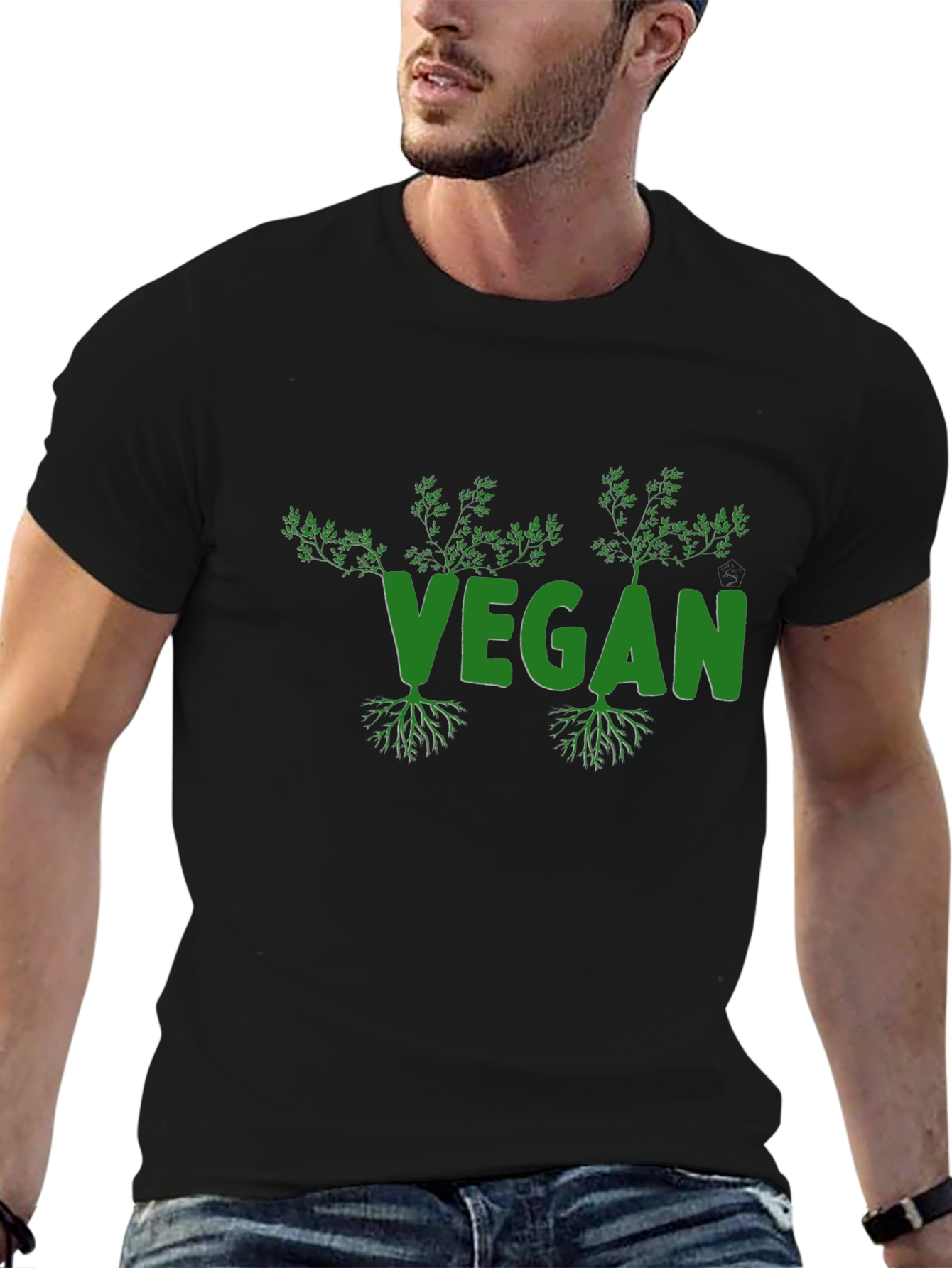 Vegan Roots Black T-Shirt Eco-Friendly Plant Based