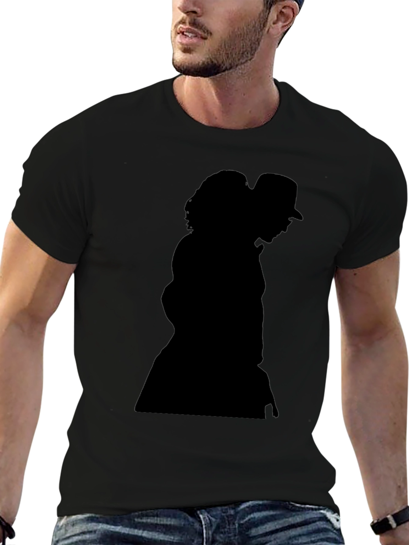 Silhouette Graphic Tee - Black Cotton Blend Casual Top