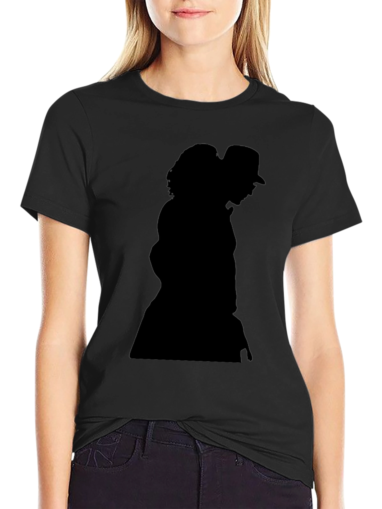 Silhouette Graphic Tee - Black Cotton Blend Casual Top