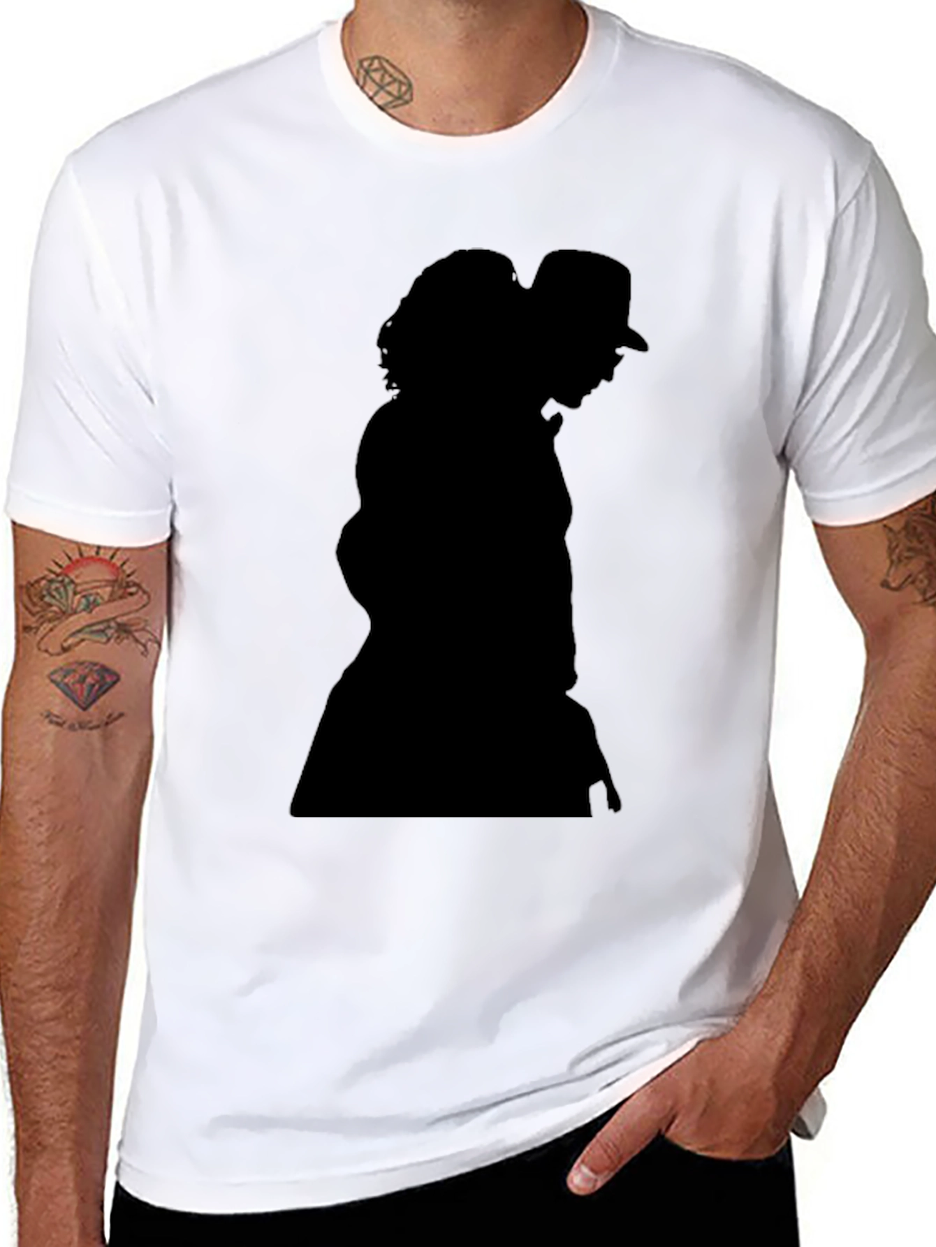 Silhouette Graphic Tee - Black Cotton Blend Casual Top