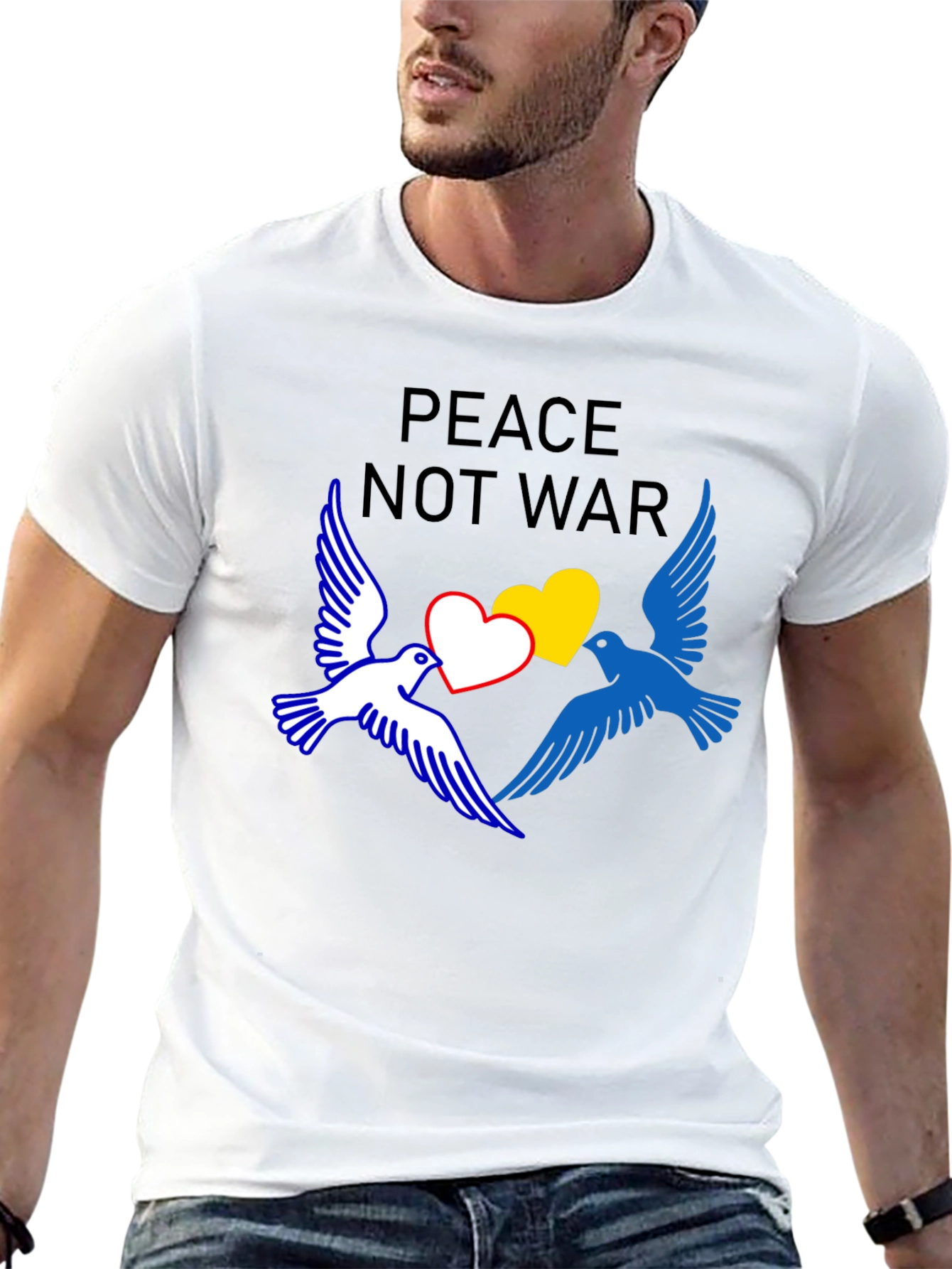 Peace Not War T-Shirt with Dove and Heart Graphic