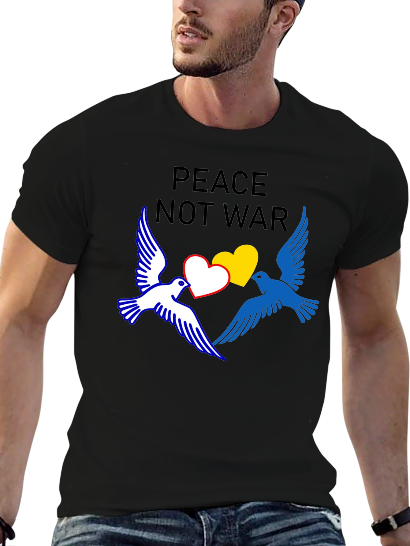 Peace Not War T-Shirt with Dove and Heart Graphic