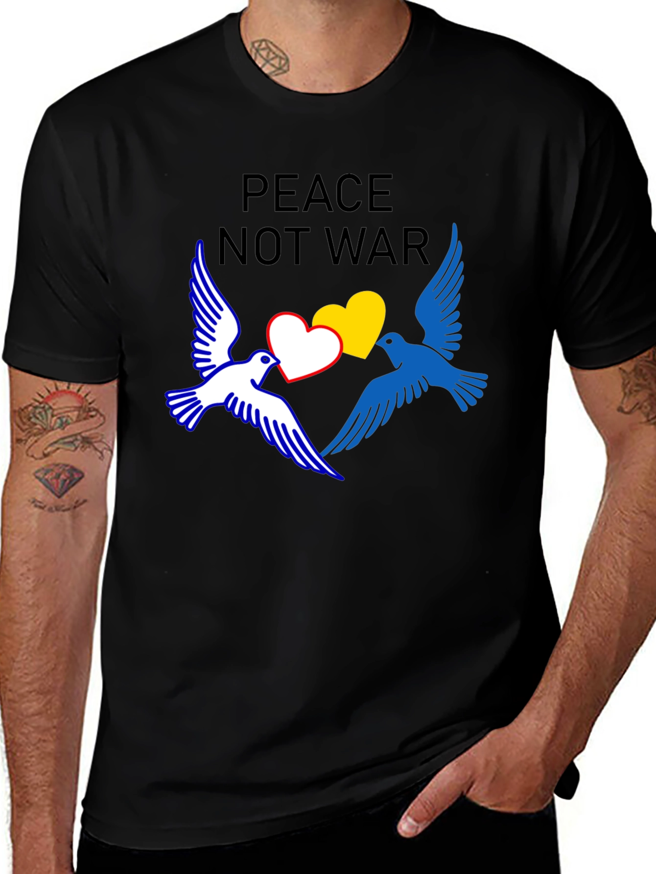 Peace Not War T-Shirt with Dove and Heart Graphic