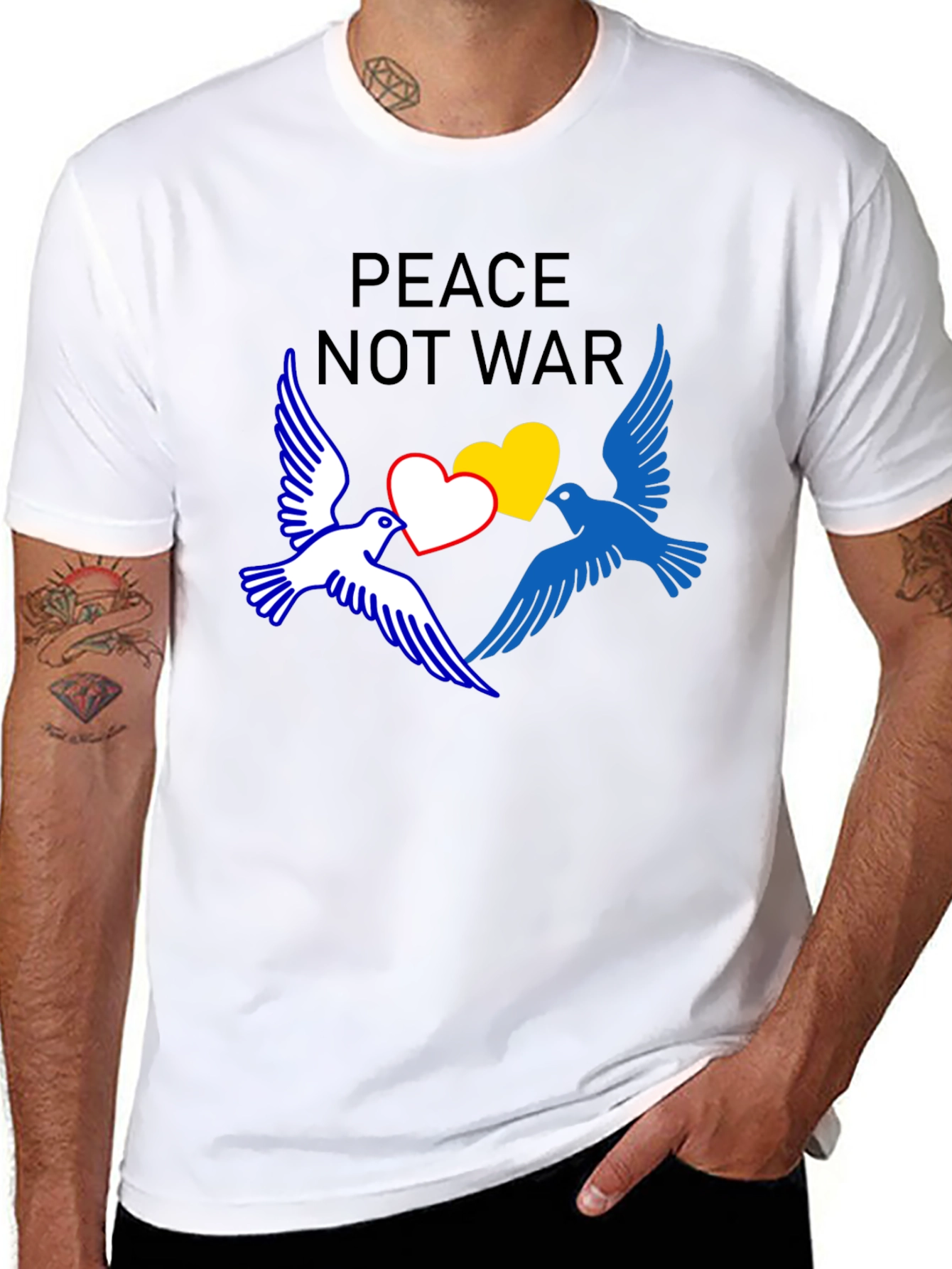 Peace Not War T-Shirt with Dove and Heart Graphic