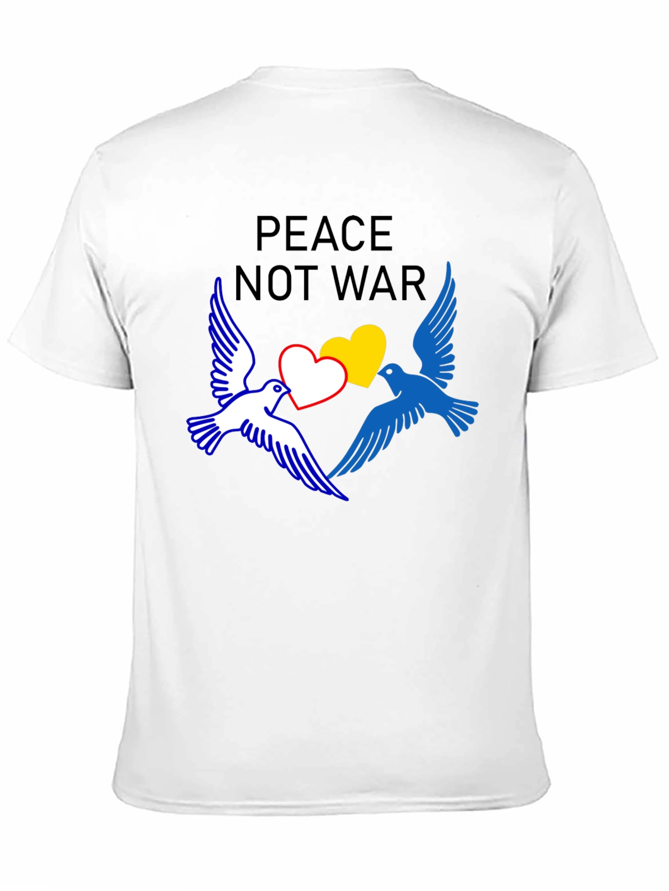 Peace Not War T-Shirt with Dove and Heart Graphic