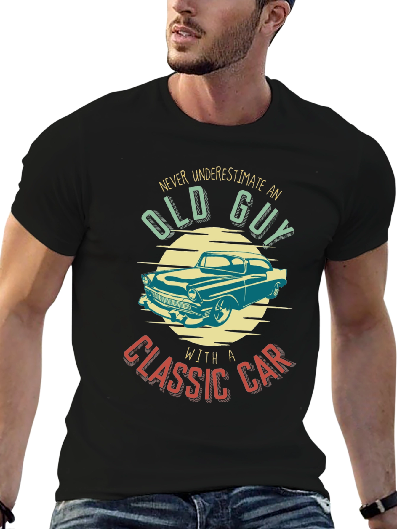 Old Guy Classic Car T-Shirt - Black