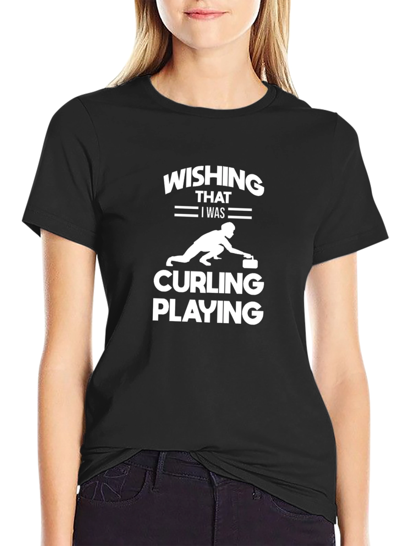 Curling Player Graphic T-Shirt - Wishing I Was