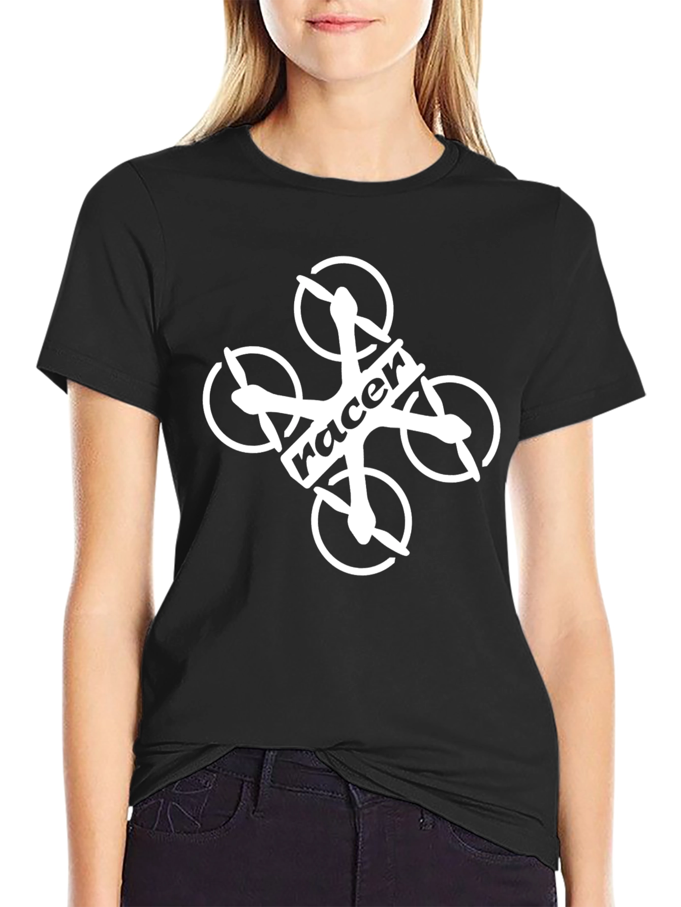 Drone Racer Graphic Tee - Black Cotton T-Shirt