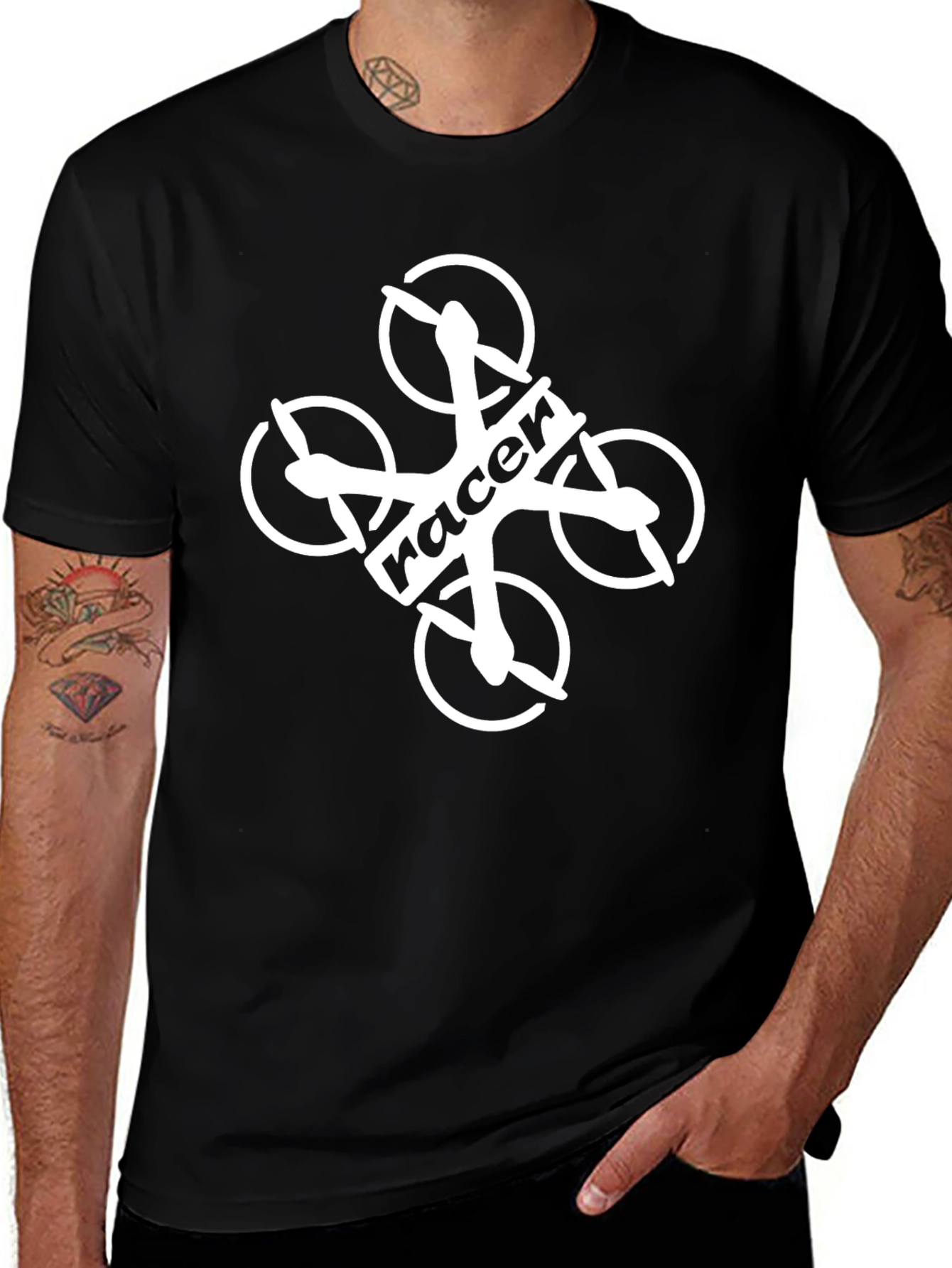 Drone Racer Graphic Tee - Black Cotton T-Shirt