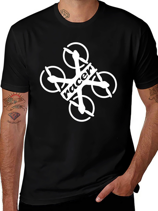 Drone Racer Graphic Tee - Black Cotton T-Shirt